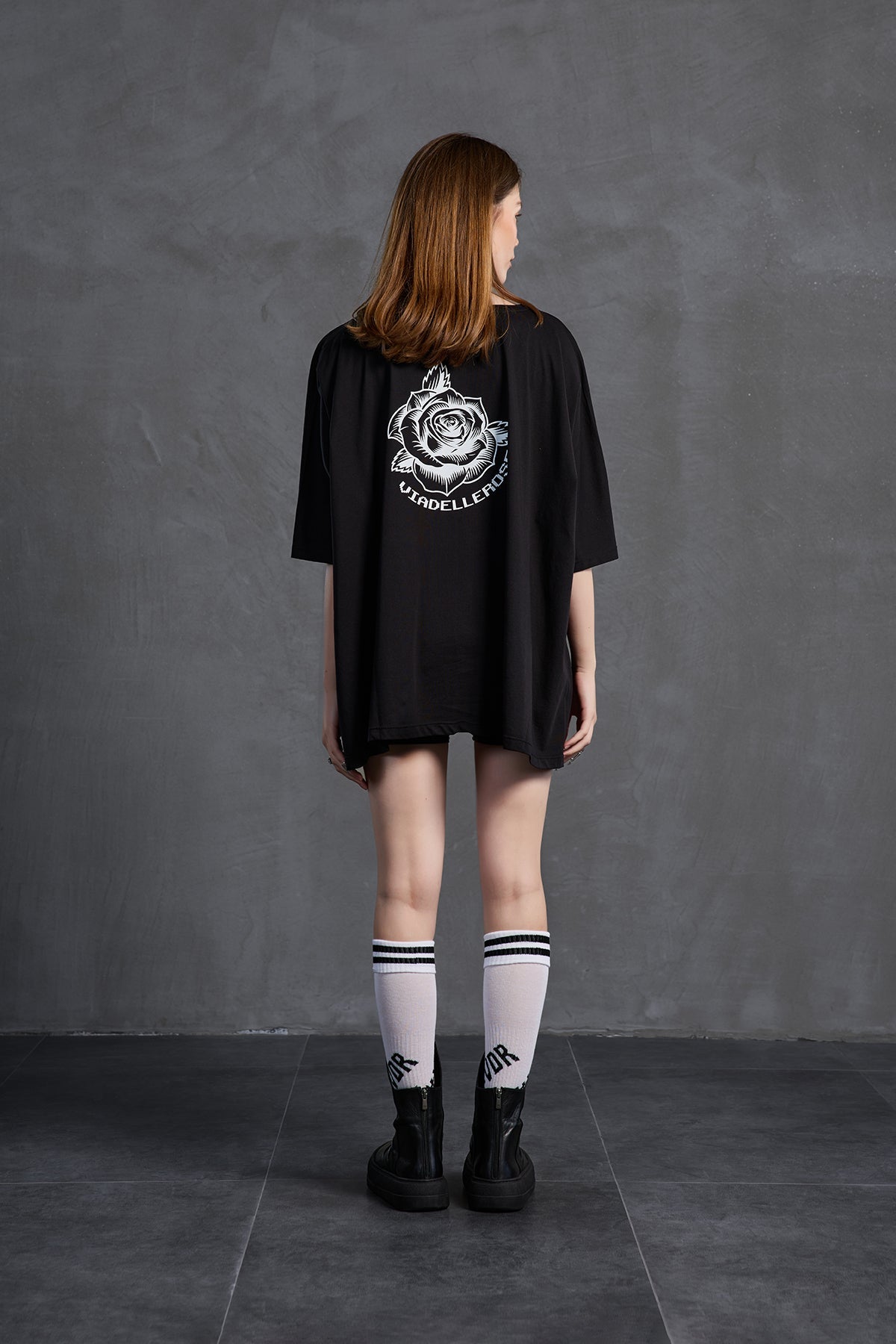 Black Printed Asymmetric Oversize T-shirt 18037