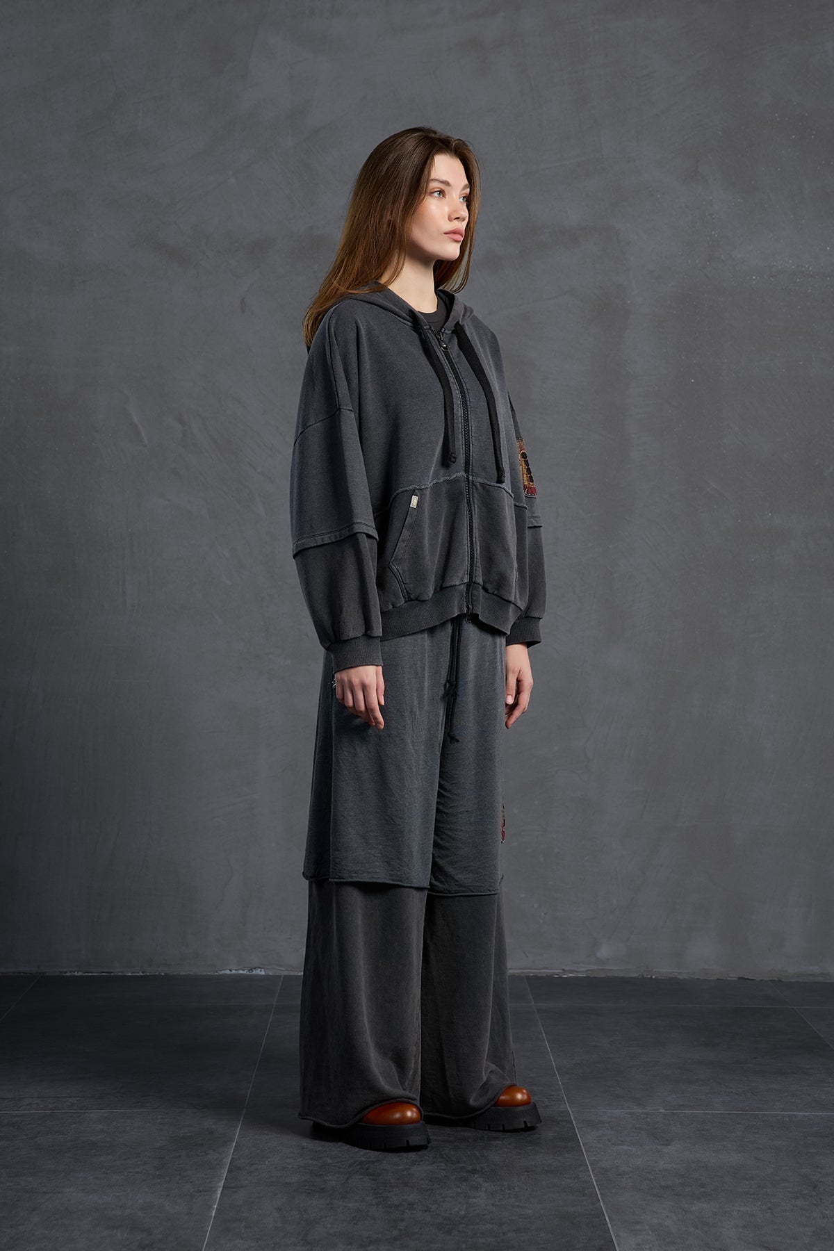 Black Zip-up Oversize Sweatshirt 18038