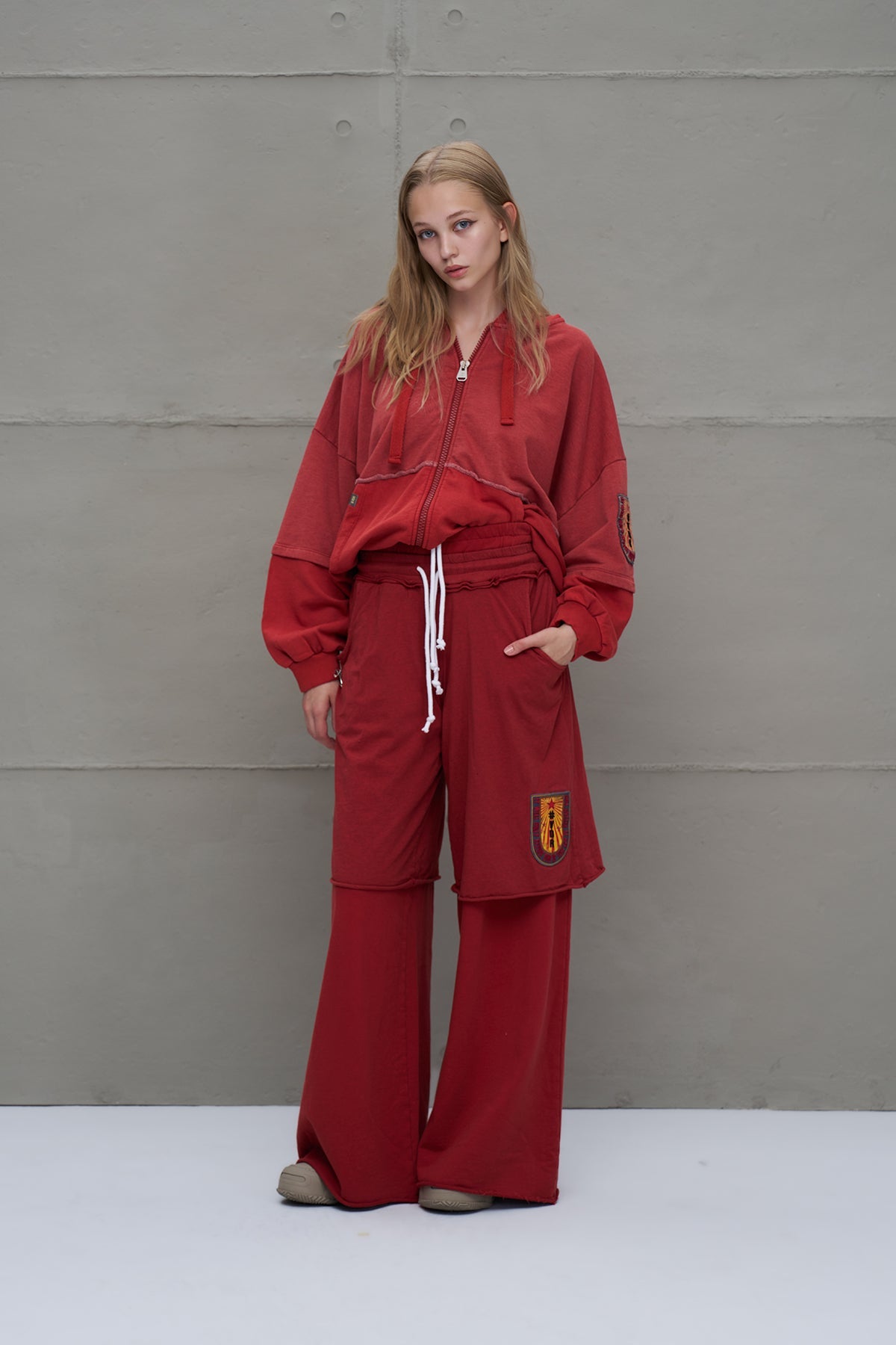 Maroon Wide-leg Oversized Trousers 18040