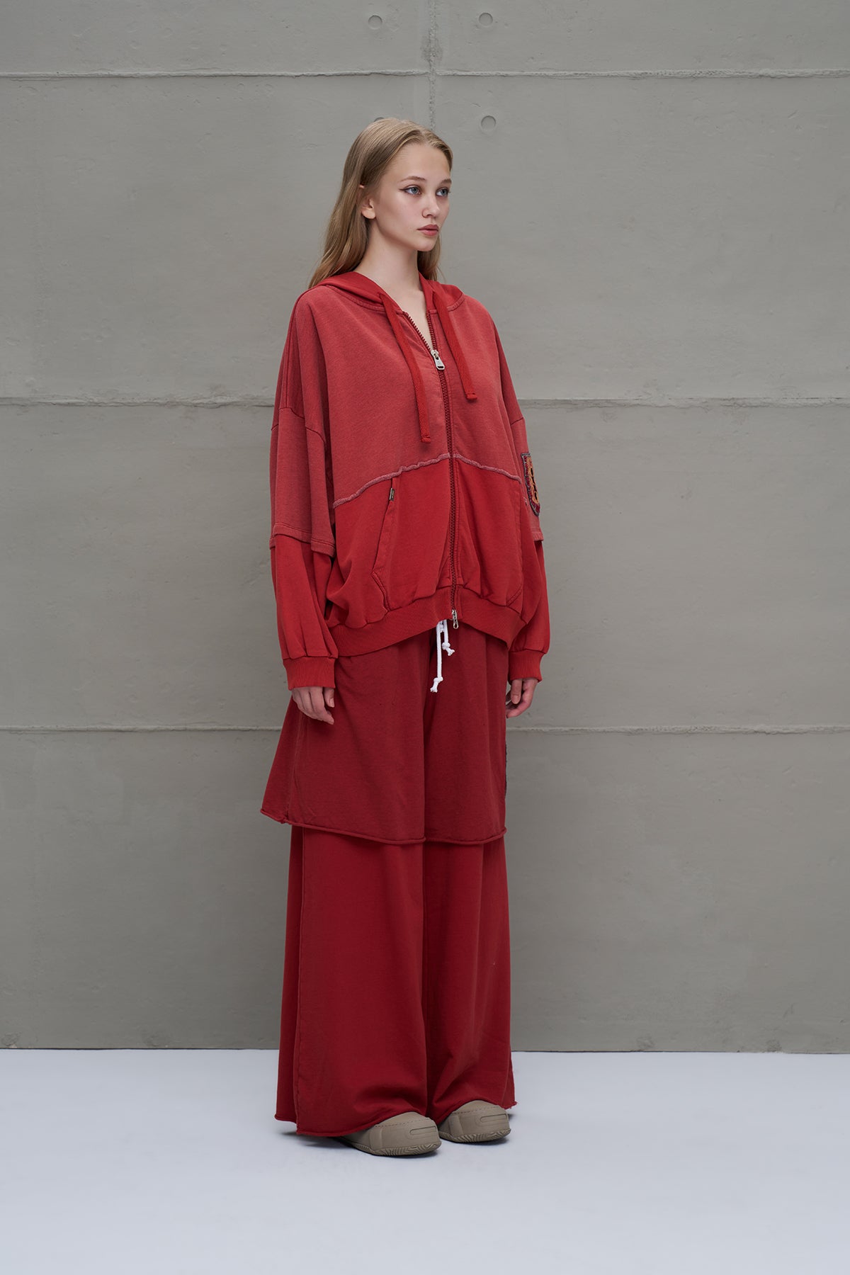 Maroon Wide-leg Oversized Trousers 18040