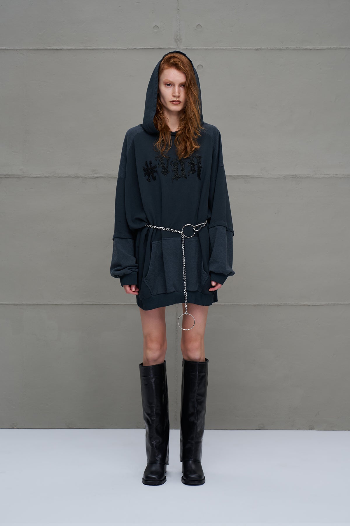 Anthracite Chain Belt Oversized Hooded Sweatshirt 18041