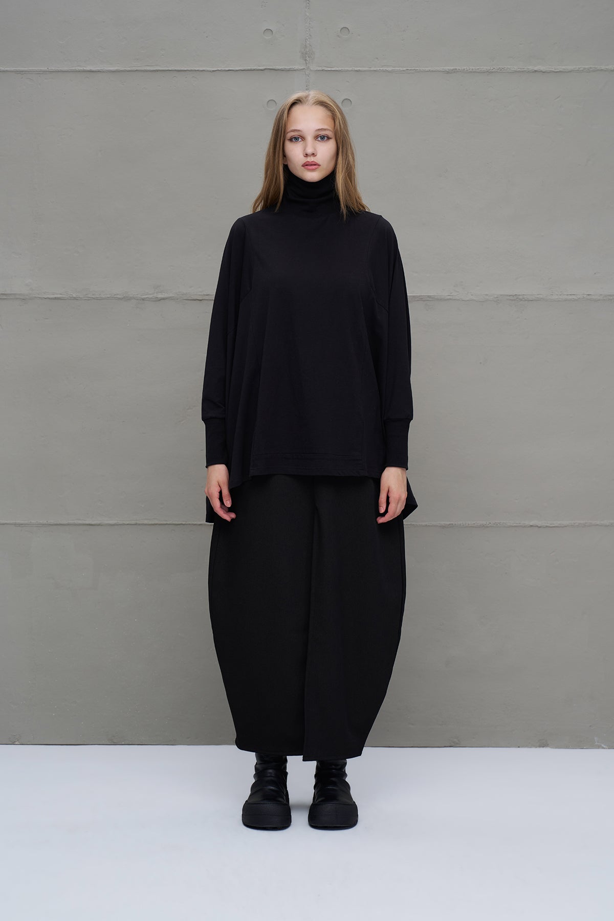 Black Turtleneck Long Sleeve Oversized Blouse 18044