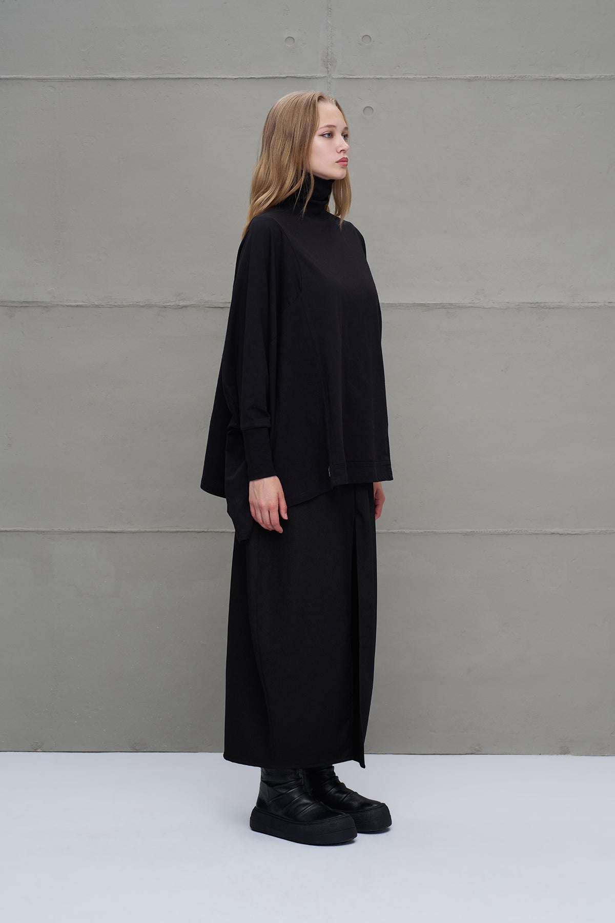 Black Turtleneck Long Sleeve Oversized Blouse 18044