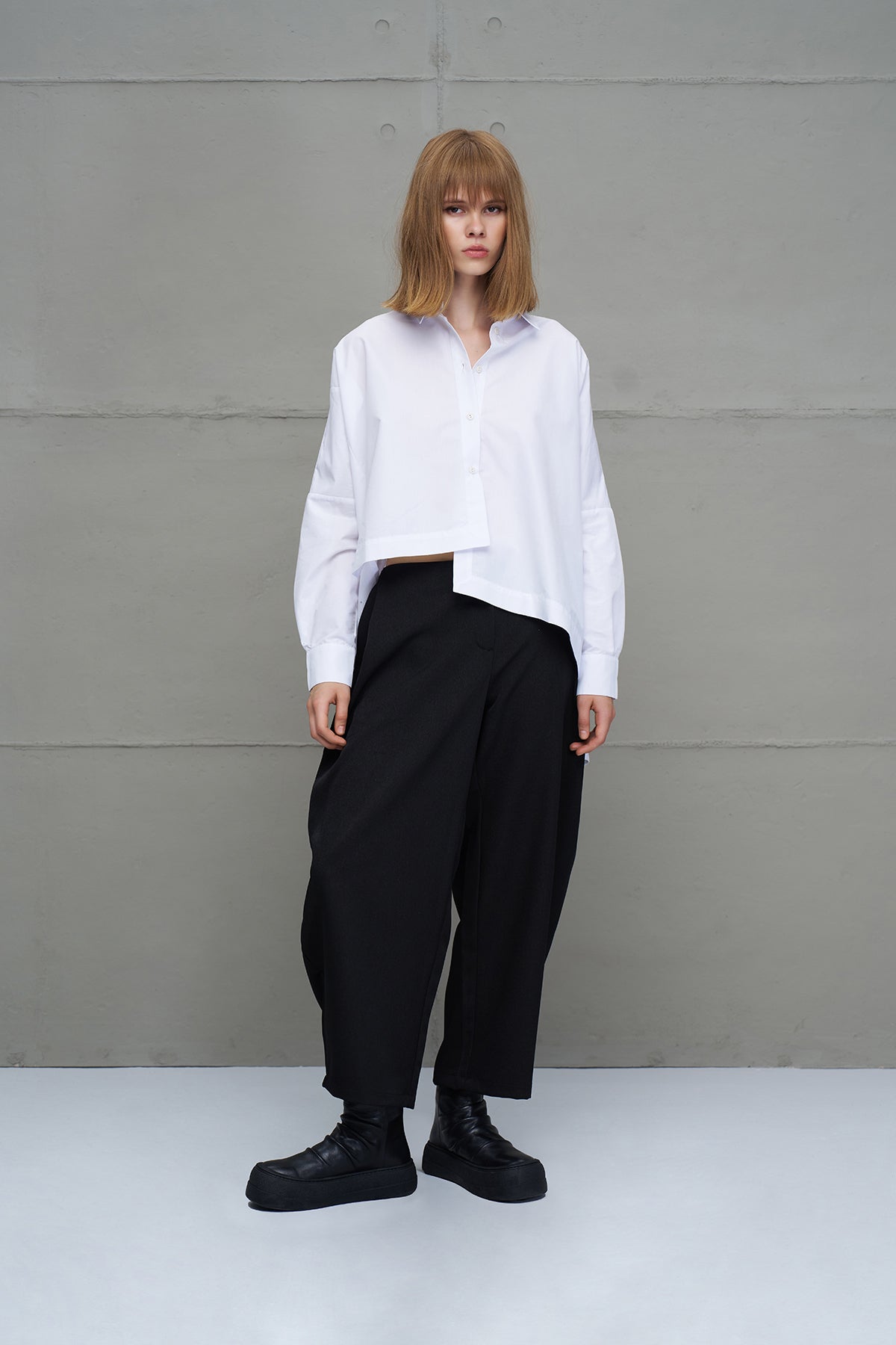 White Asymmetric Oversized Poplin Shirt 18049