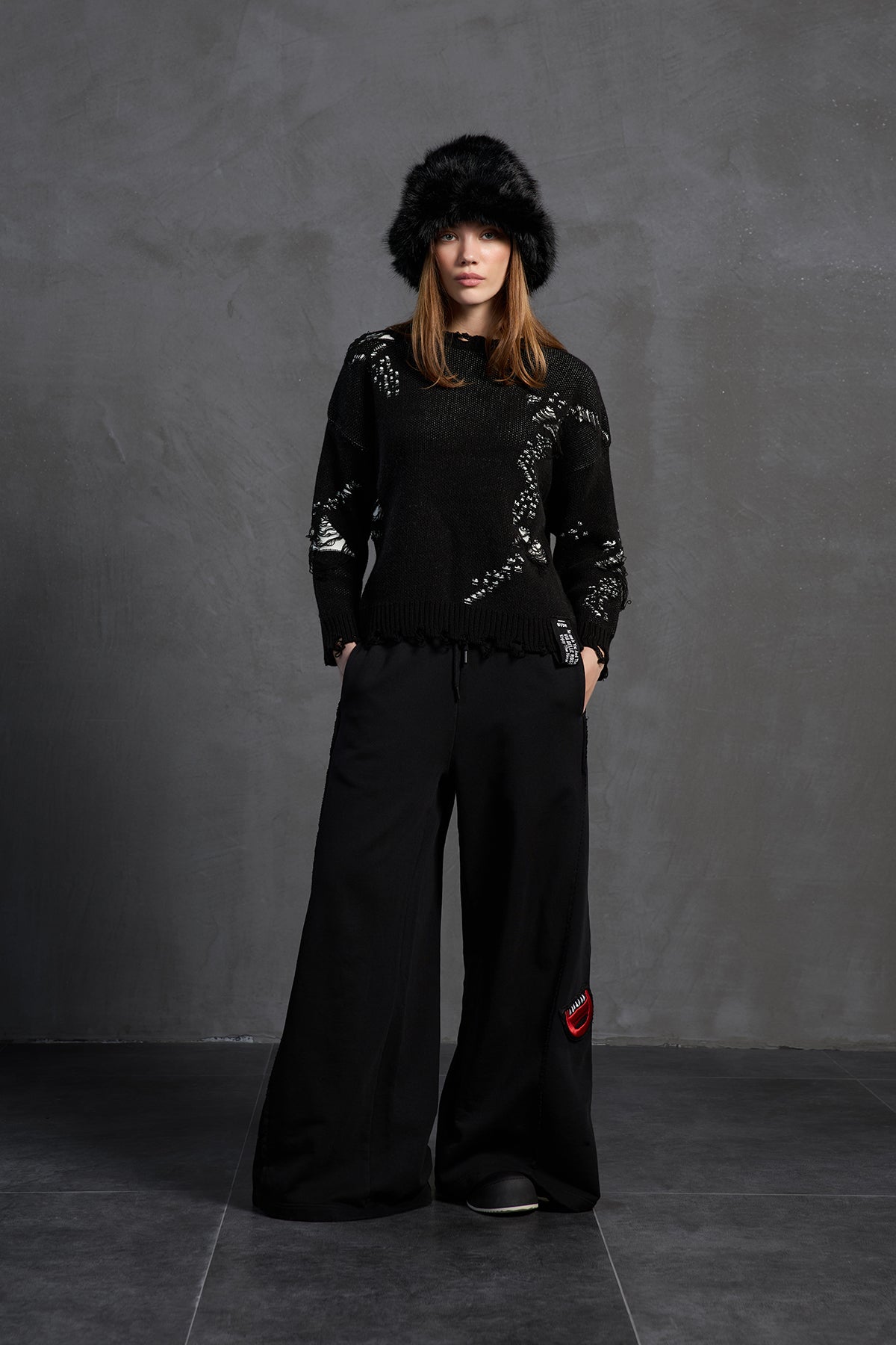 Black Off White Oversize Knit Sweater 18051