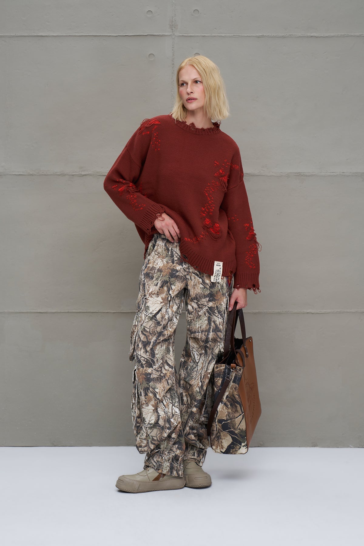 Brown Orange Oversized Knit Sweater 18051