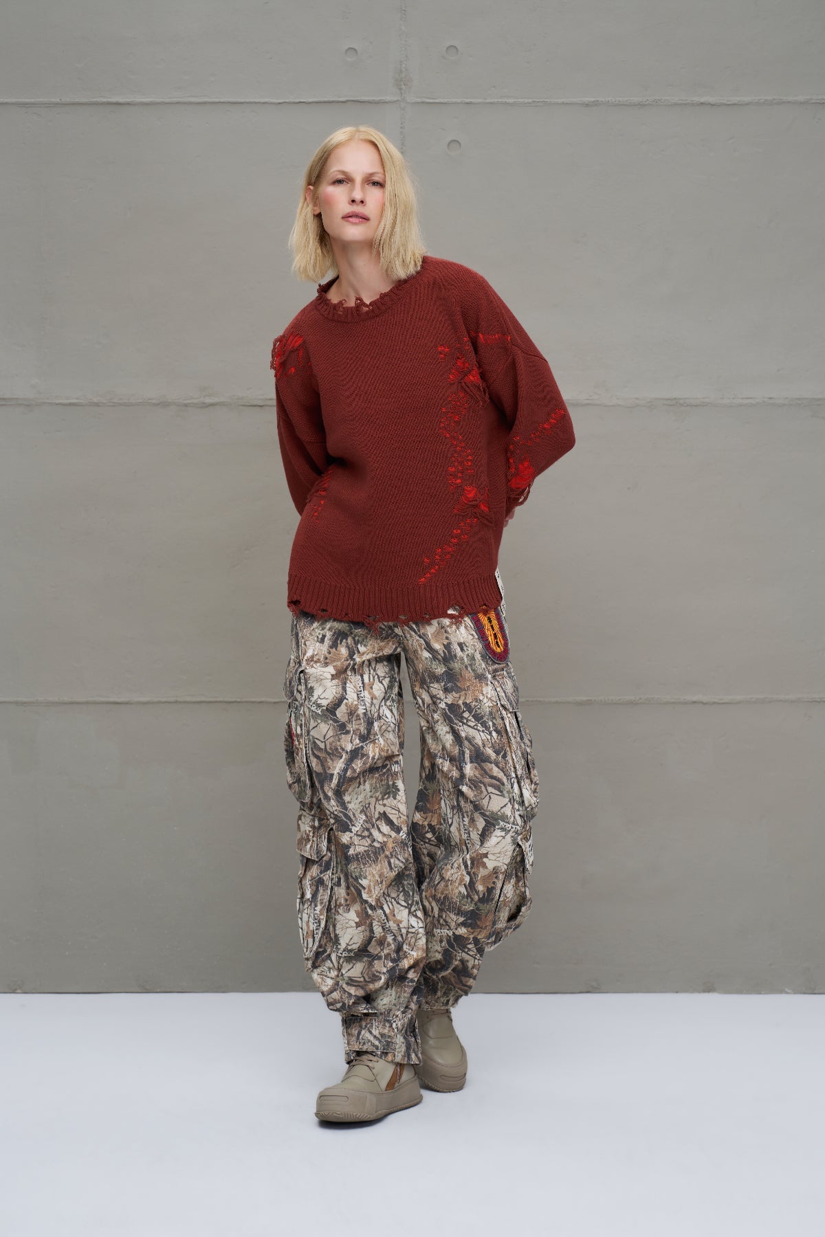 Brown Orange Oversized Knit Sweater 18051