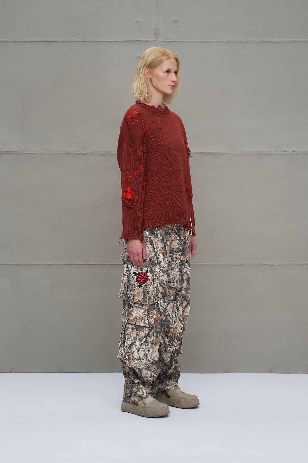 Brown Orange Oversized Knit Sweater 18051