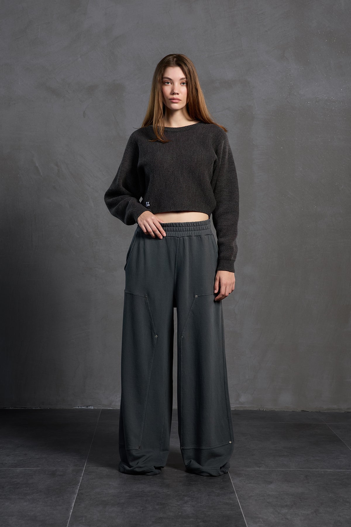 Anthracite Boat Neck Text Print Knit Sweater 18053
