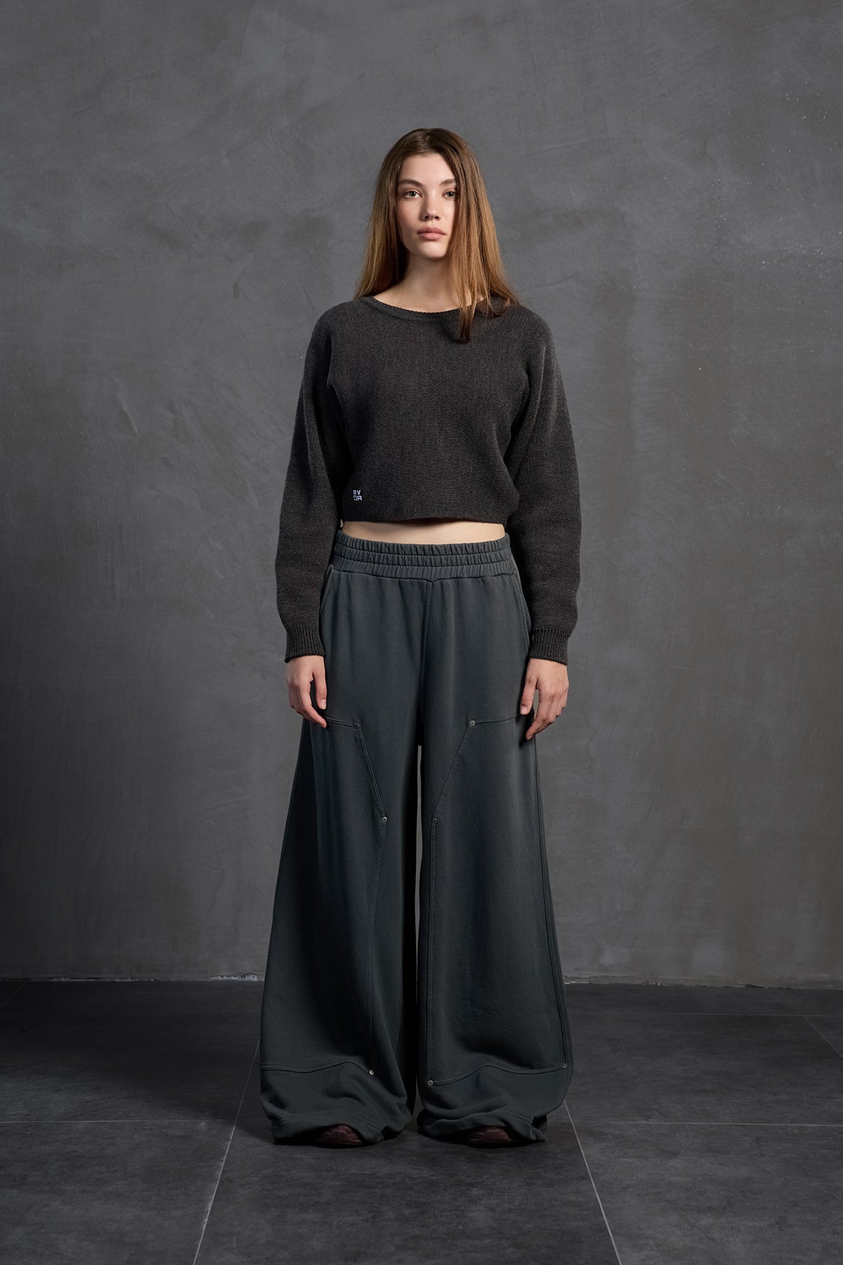 Anthracite Boat Neck Text Print Knit Sweater 18053