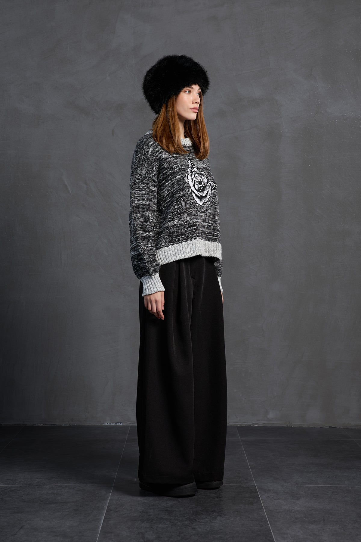 Black White Oversize Knit Sweater 18054