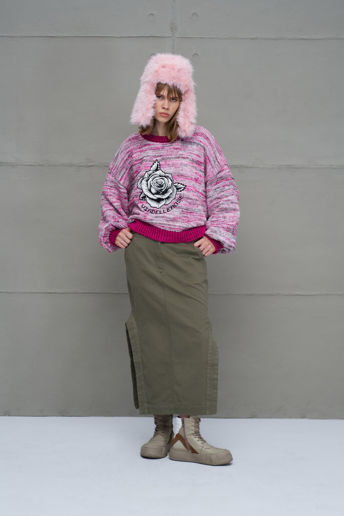Pink White Oversize Knit Sweater 18054
