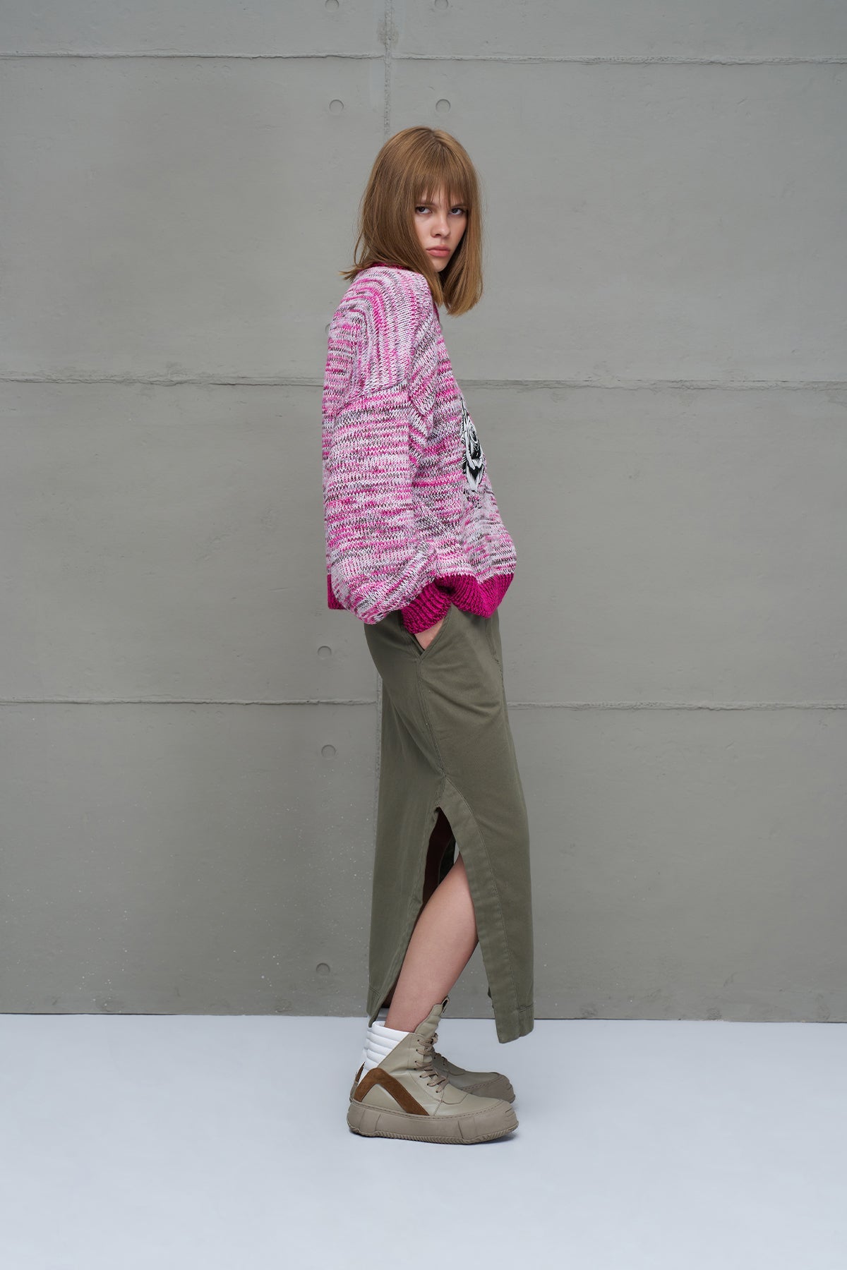 Pink White Oversized Knit Sweater 18054