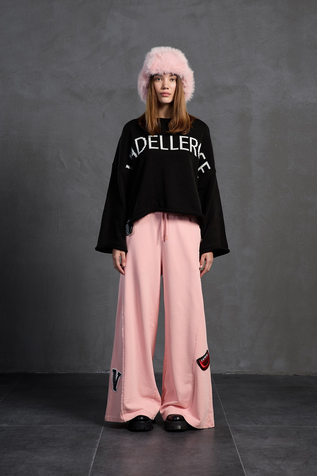 Black Printed Oversize Knit Sweater 18057