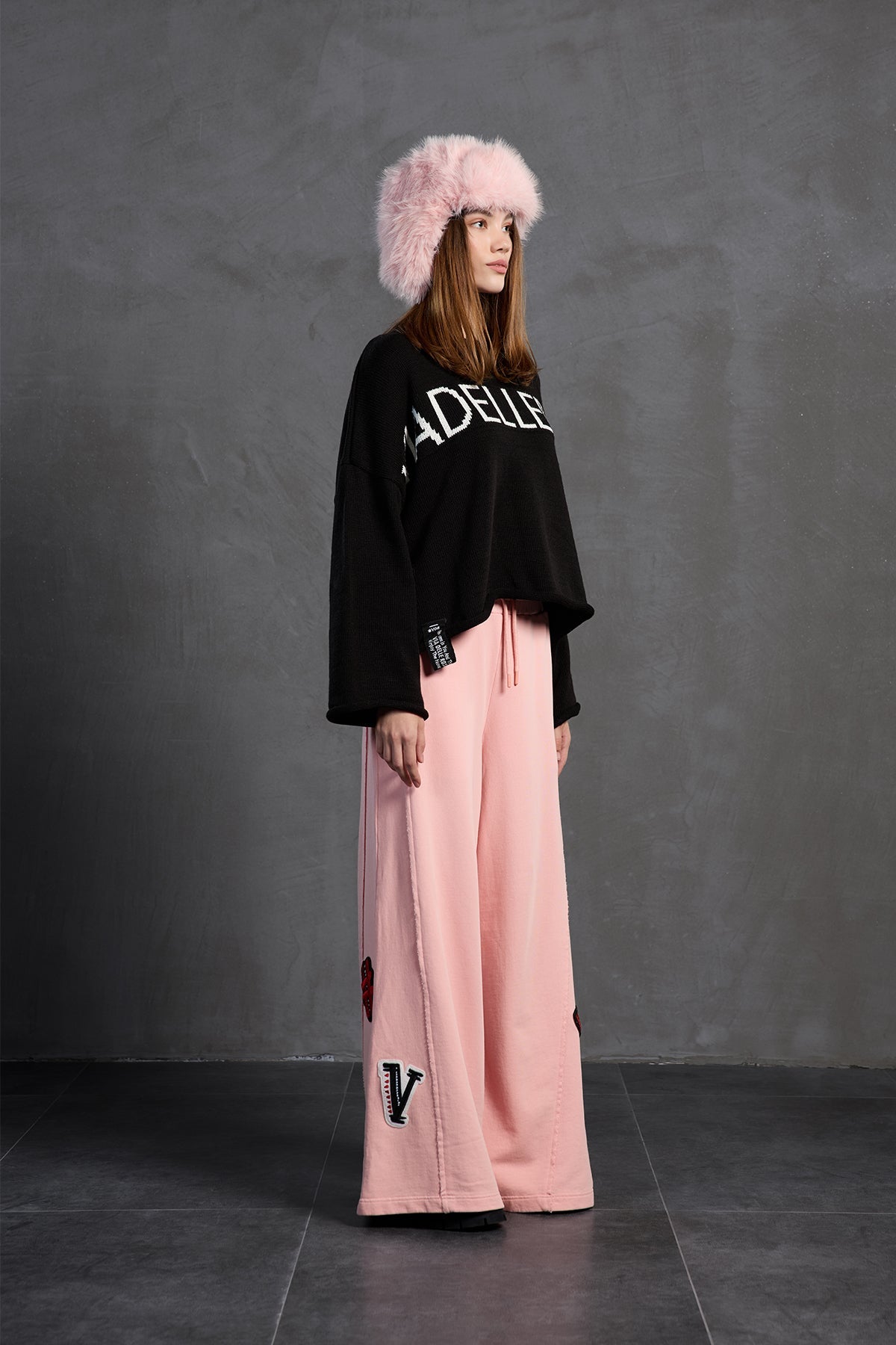 Black Printed Oversize Knit Sweater 18057