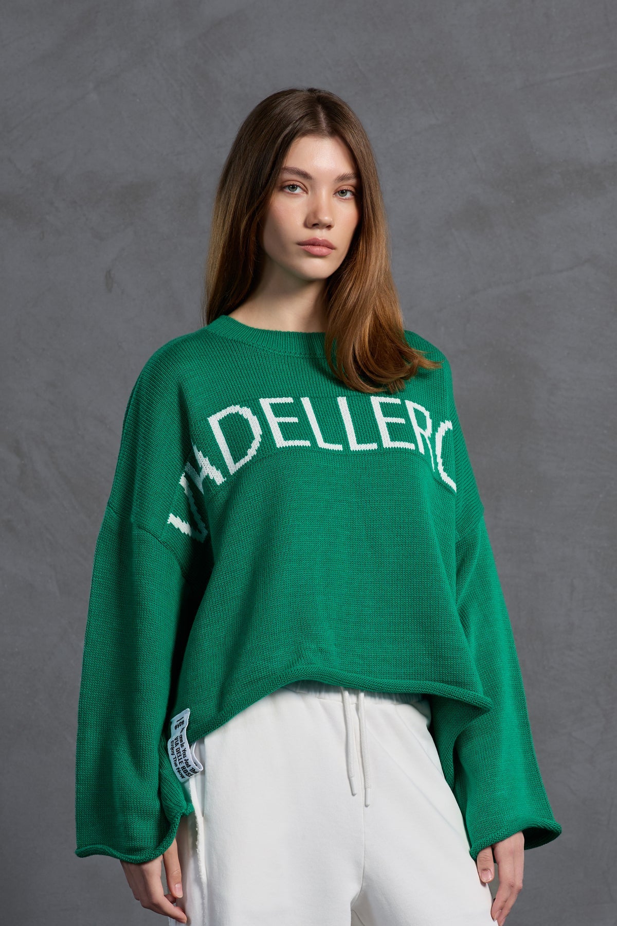 Green Printed Oversize Knit Sweater 18057
