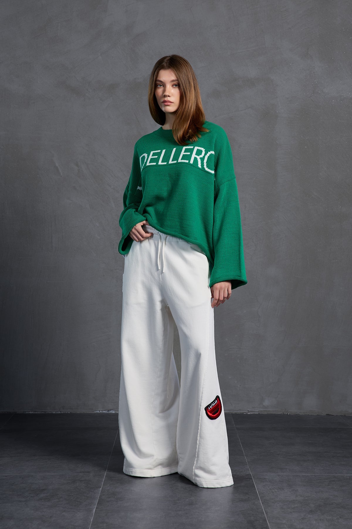 Green Printed Oversize Knit Sweater 18057