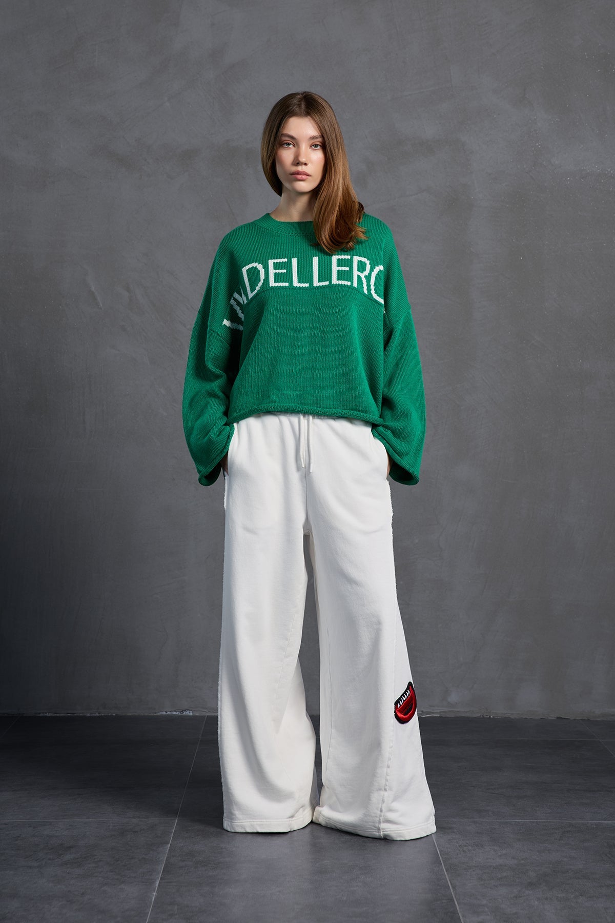 Green Printed Oversize Knit Sweater 18057