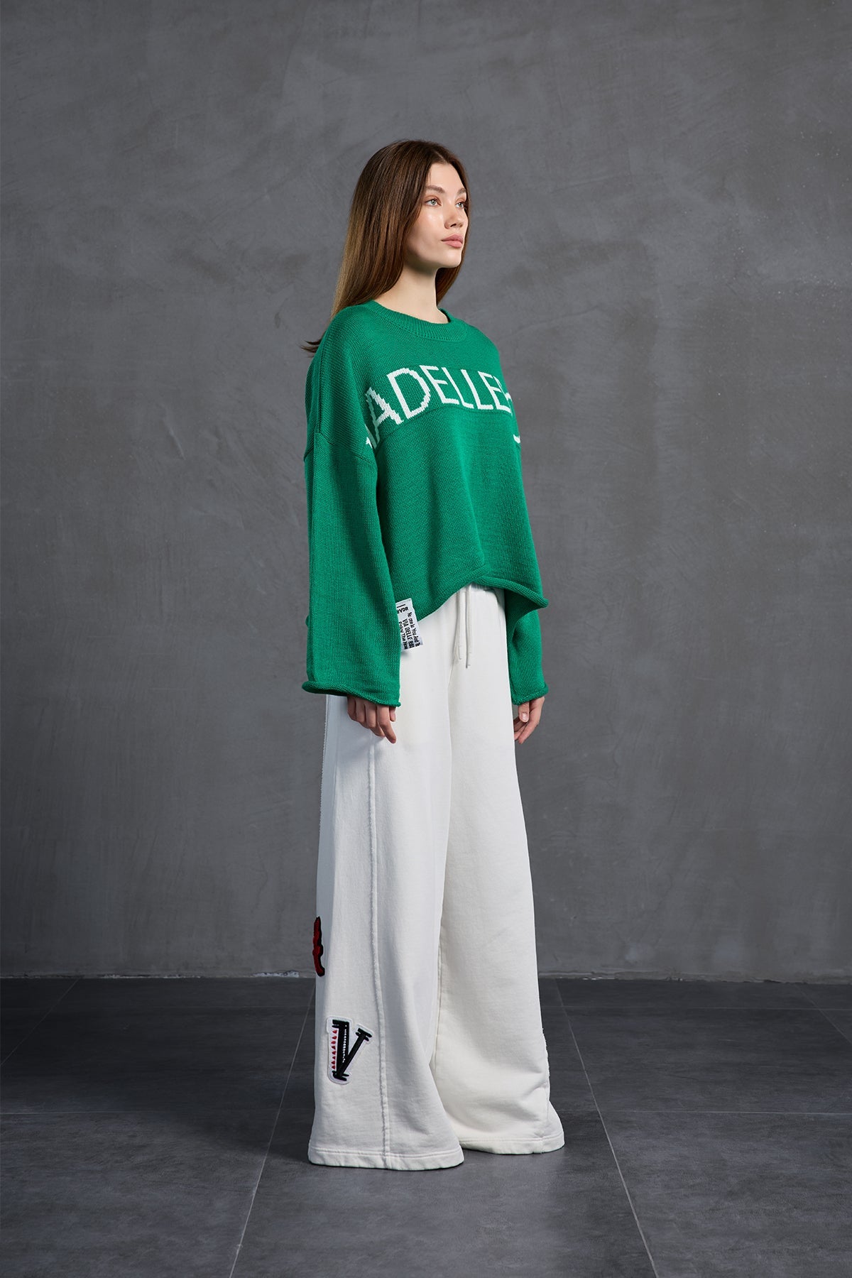 Green Printed Oversize Knit Sweater 18057