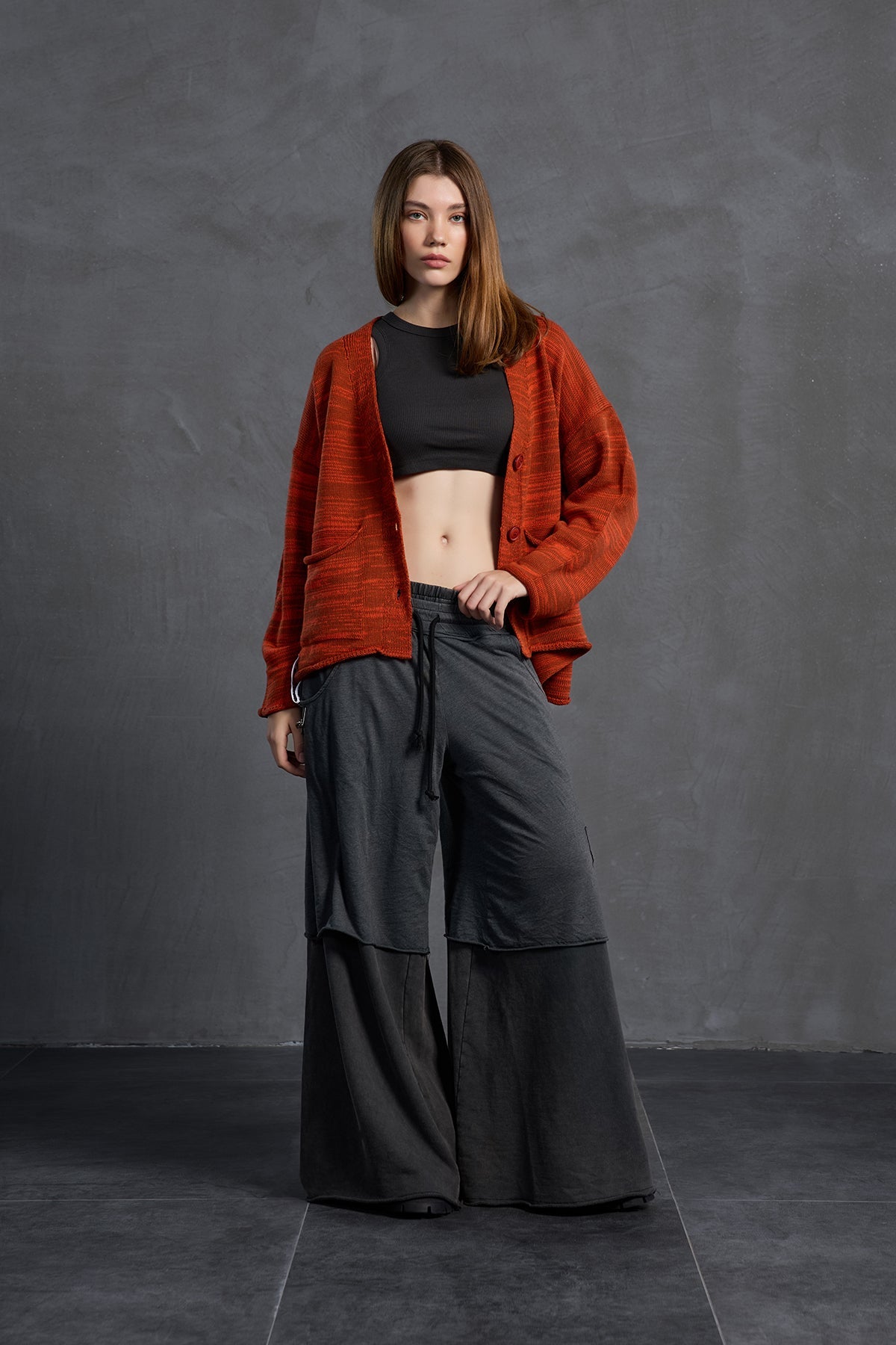 Brown Orange Slogan Oversize Knit Cardigan 18062