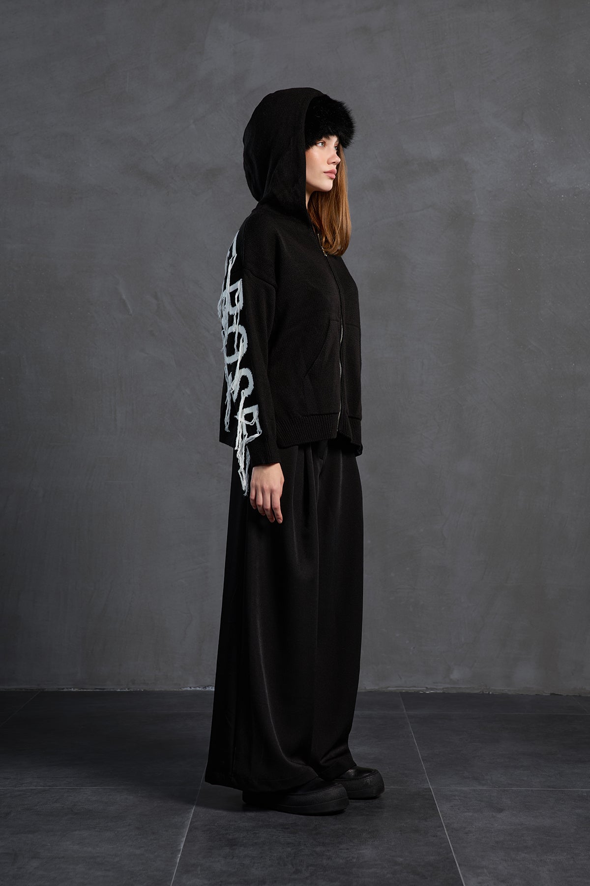 Black Off White Zip-up Oversize Knit Sweater 18070