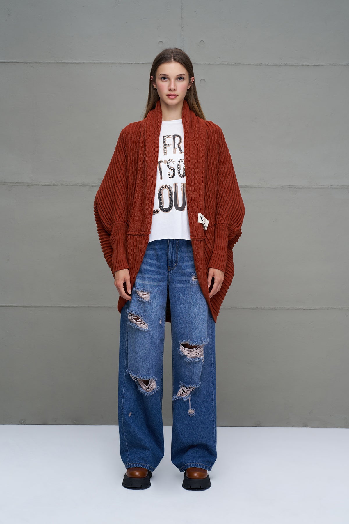 Maroon Oversized Knit Knit Cardigan 18072