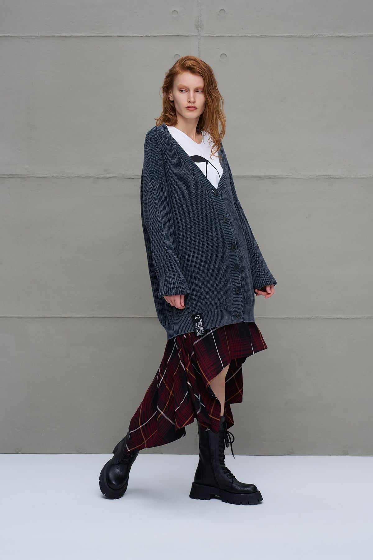 Anthracite Back Patterned Oversized Knit Cardigan 18074