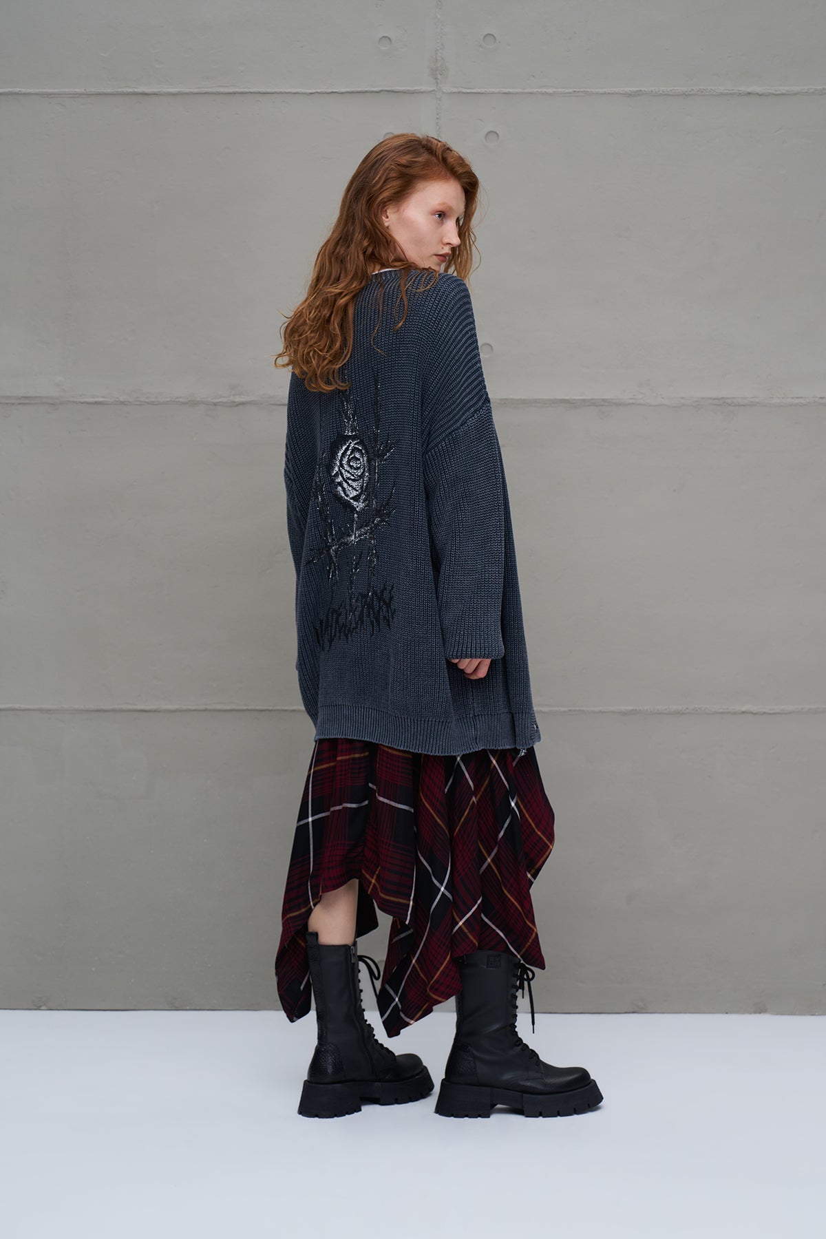 Anthracite Back Patterned Oversized Knit Cardigan 18074