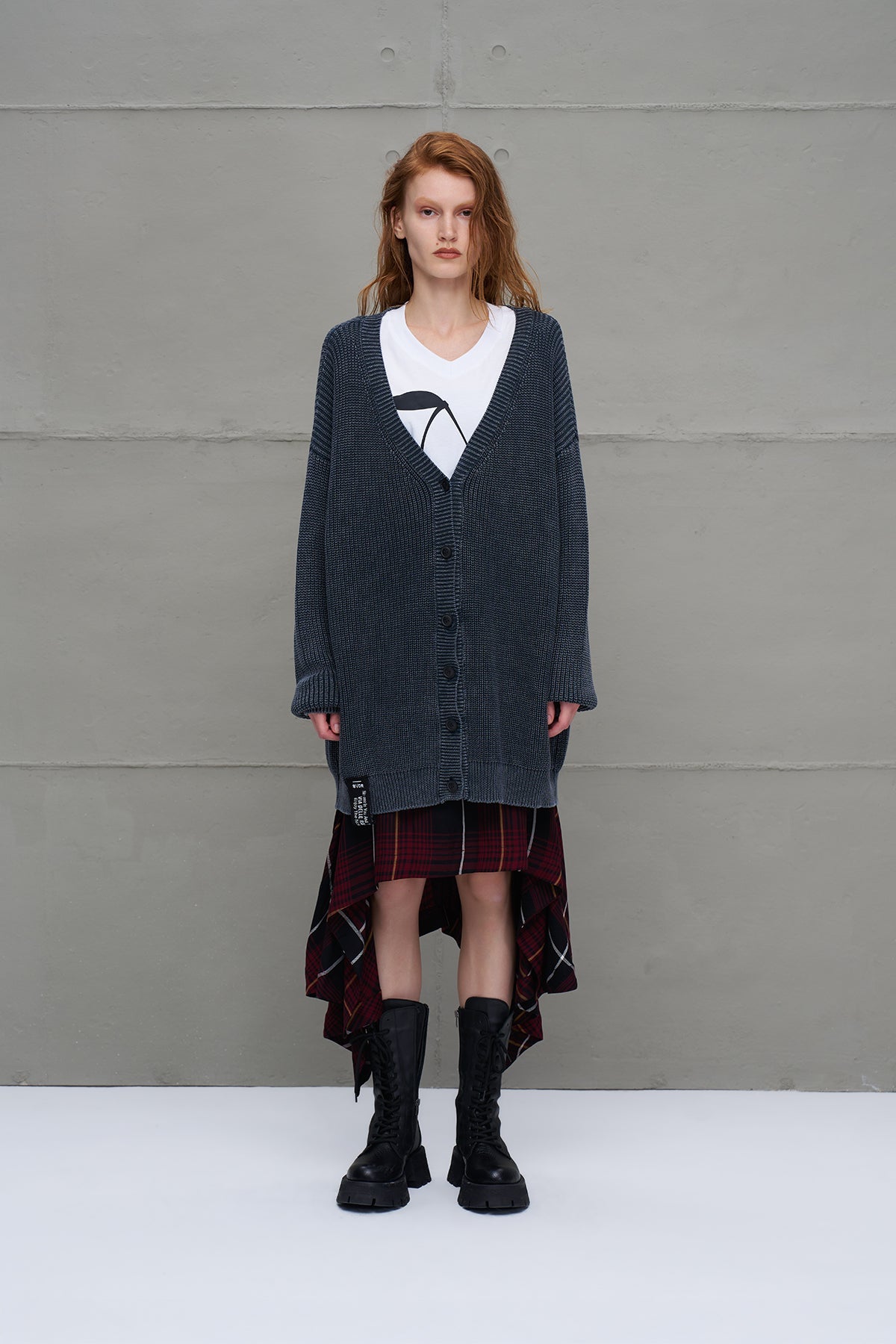 Anthracite Back Patterned Oversized Knit Cardigan 18074