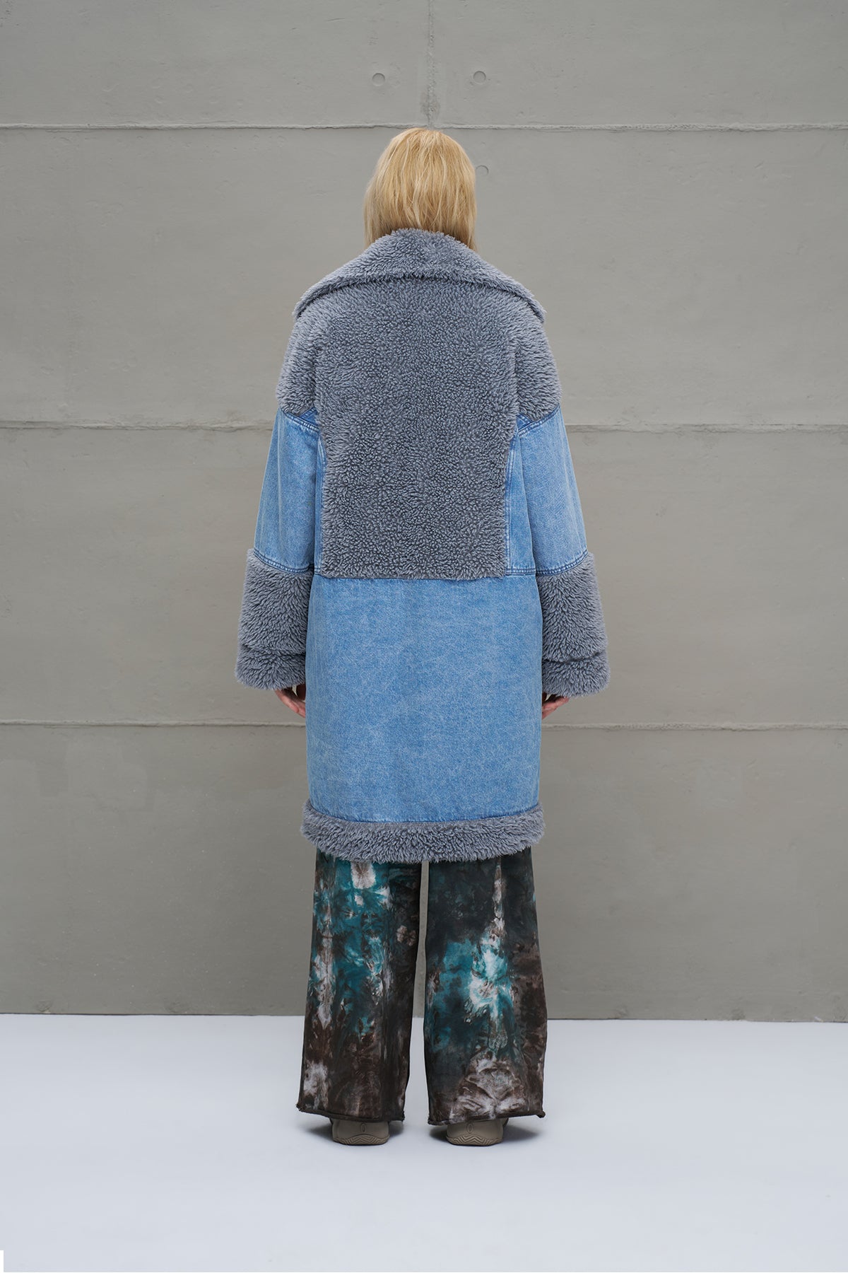 Blue Faux Fur Belted Denim Coat 18077