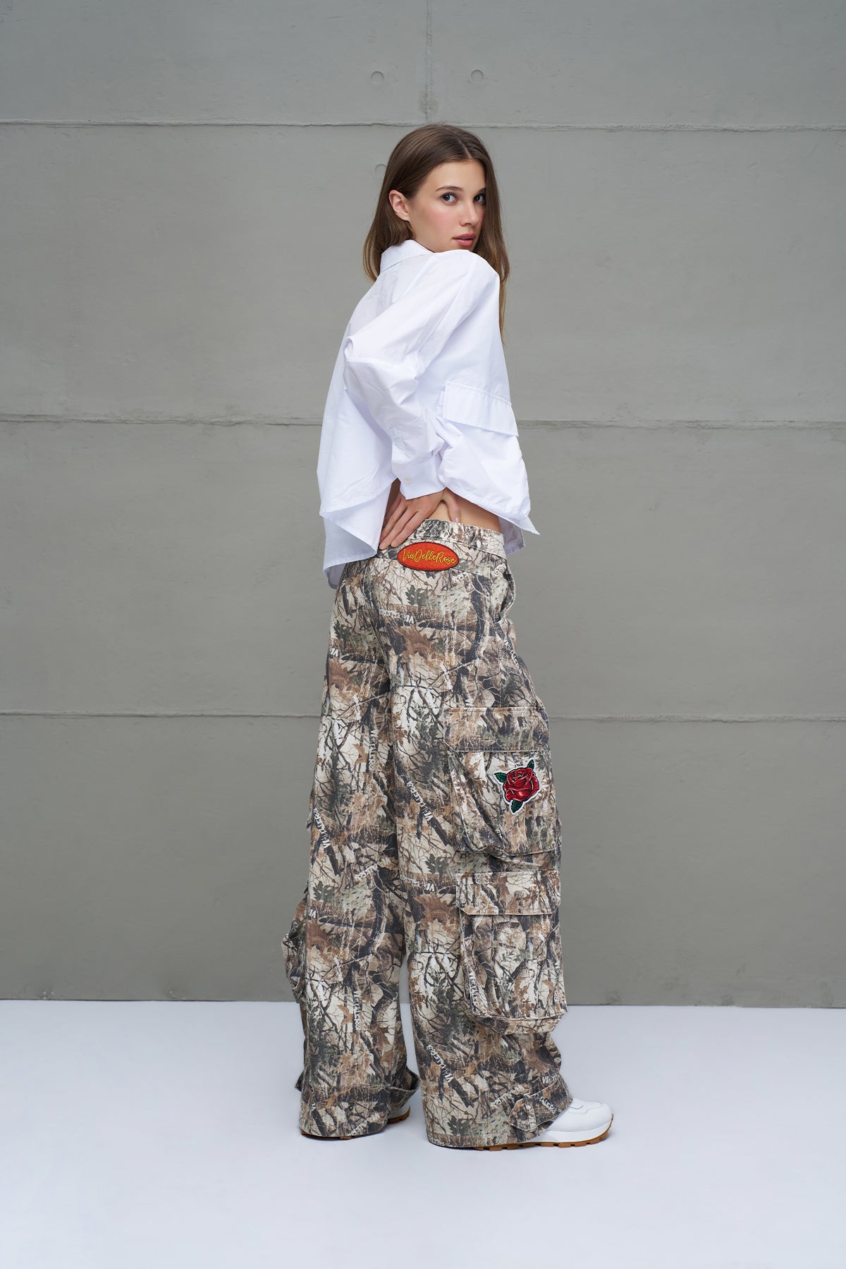 Beige Snap-button Gabardine Cargo Trousers 18090