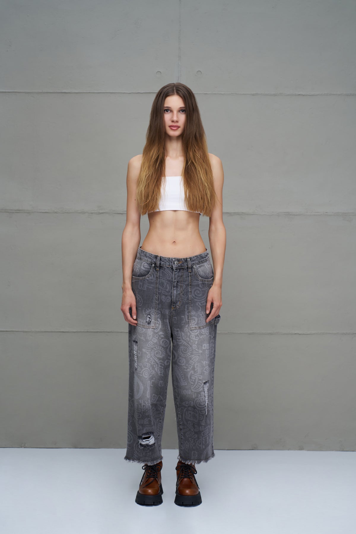 Grey Distressed Denim Trousers 18099
