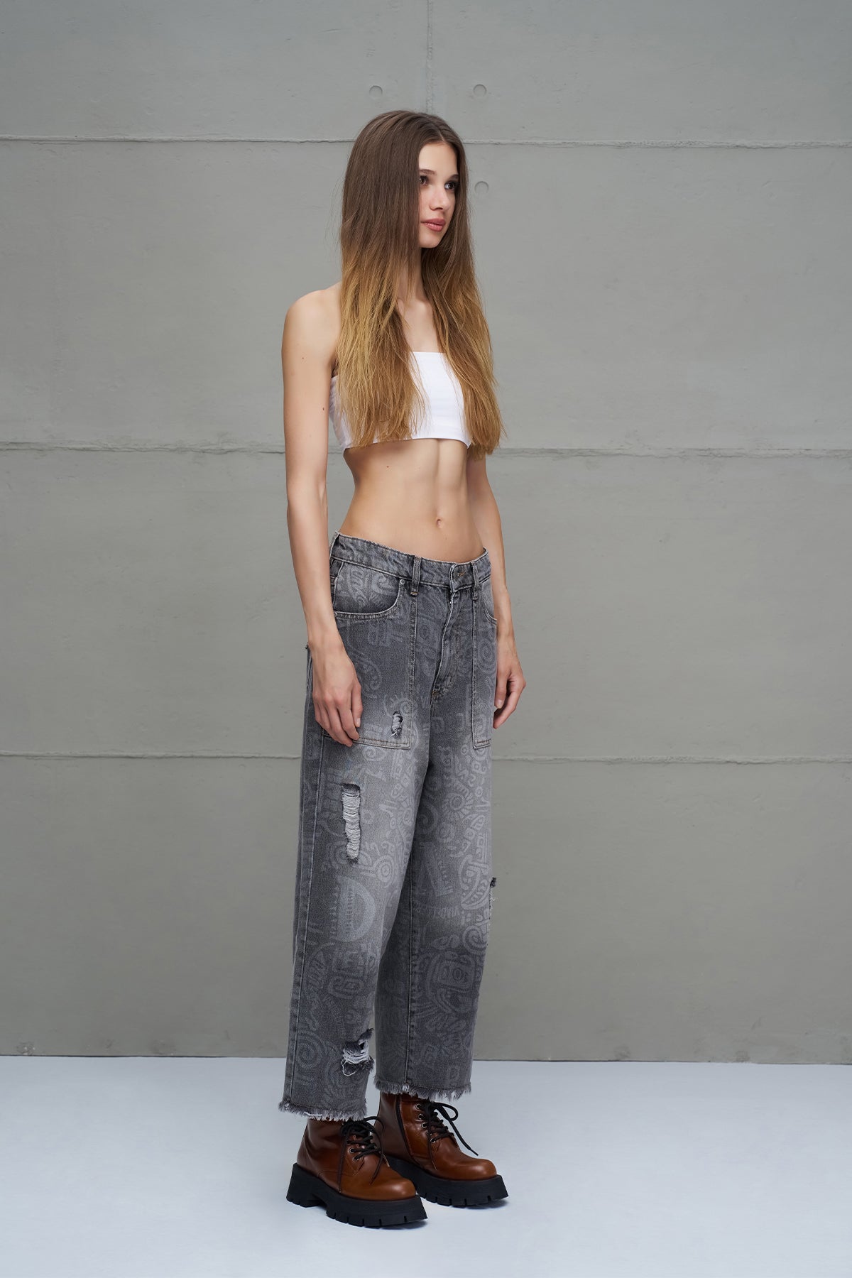 Grey Distressed Denim Trousers 18099