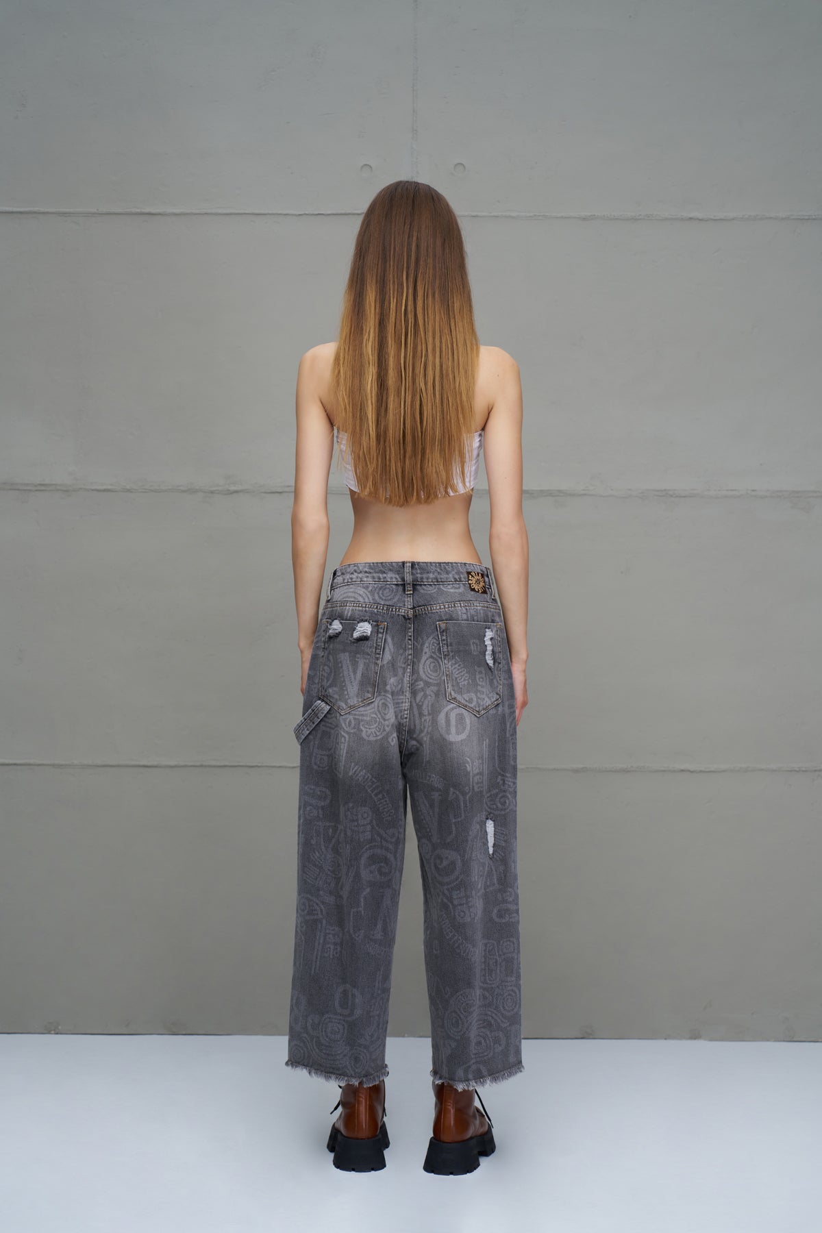Grey Distressed Denim Trousers 18099