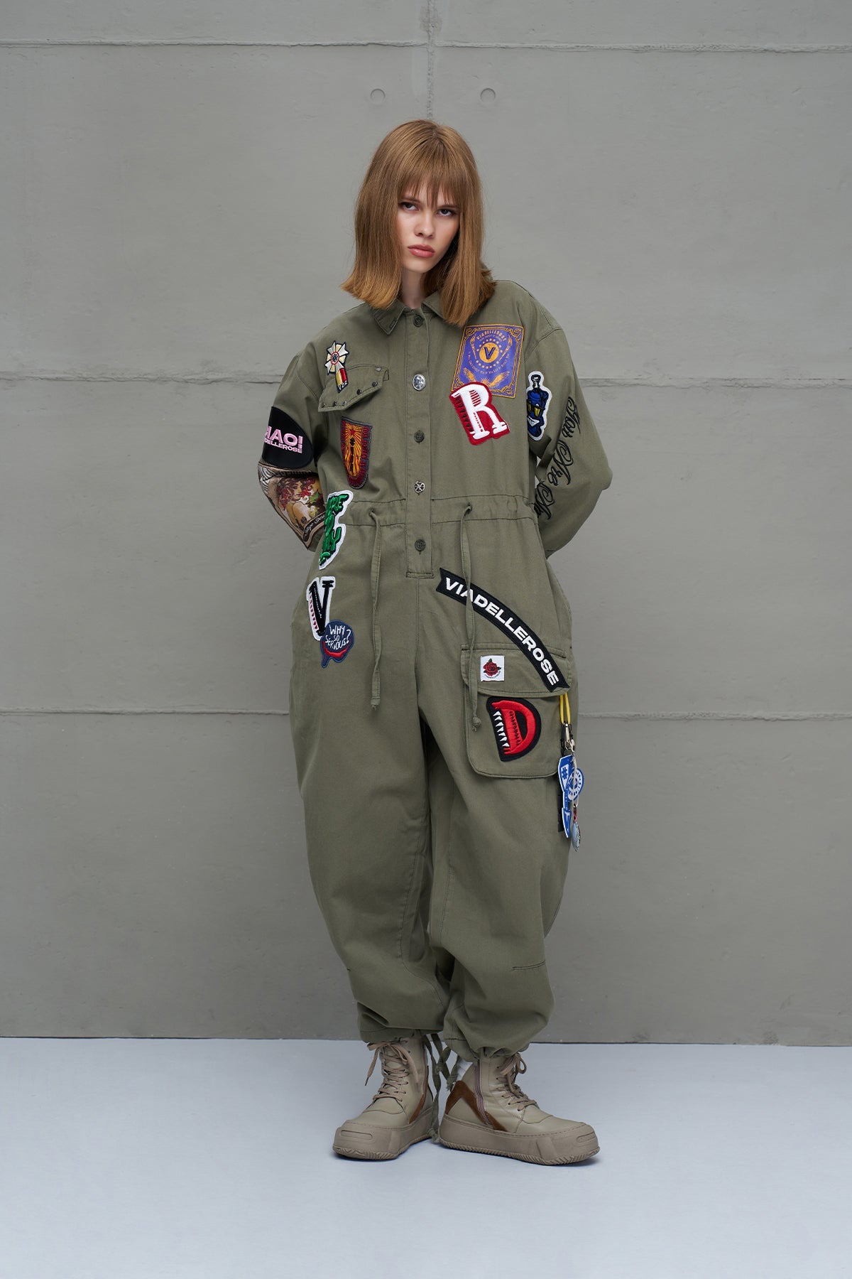 Khaki Patch Detail Jumpsuit 18100