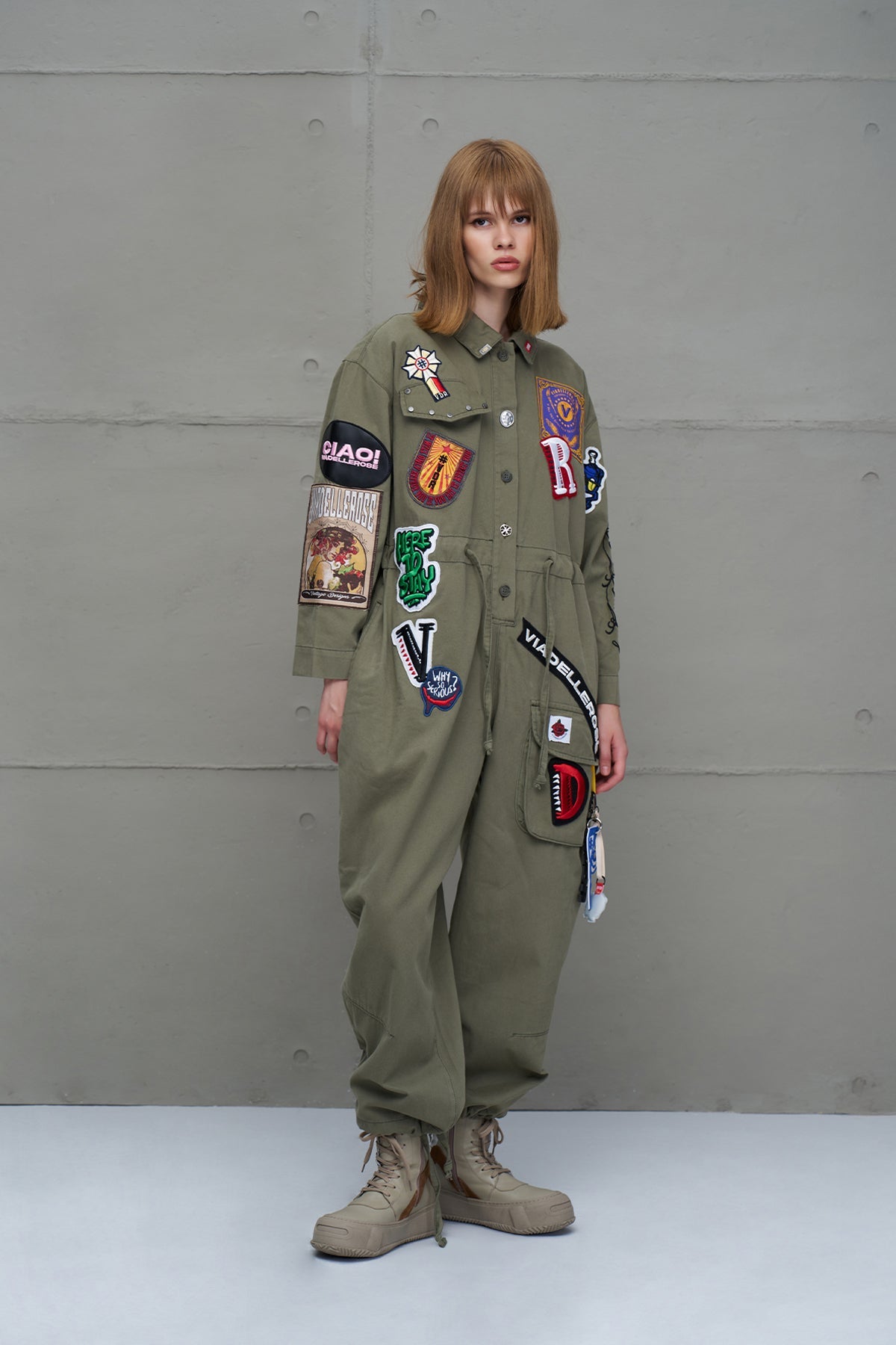 Khaki Patch Detail Jumpsuit 18100