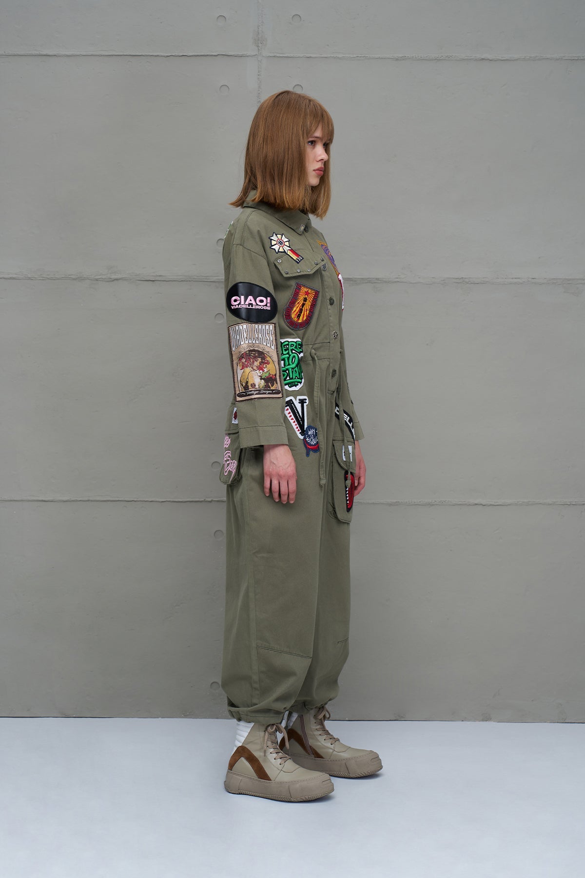 Khaki Patch Detail Jumpsuit 18100