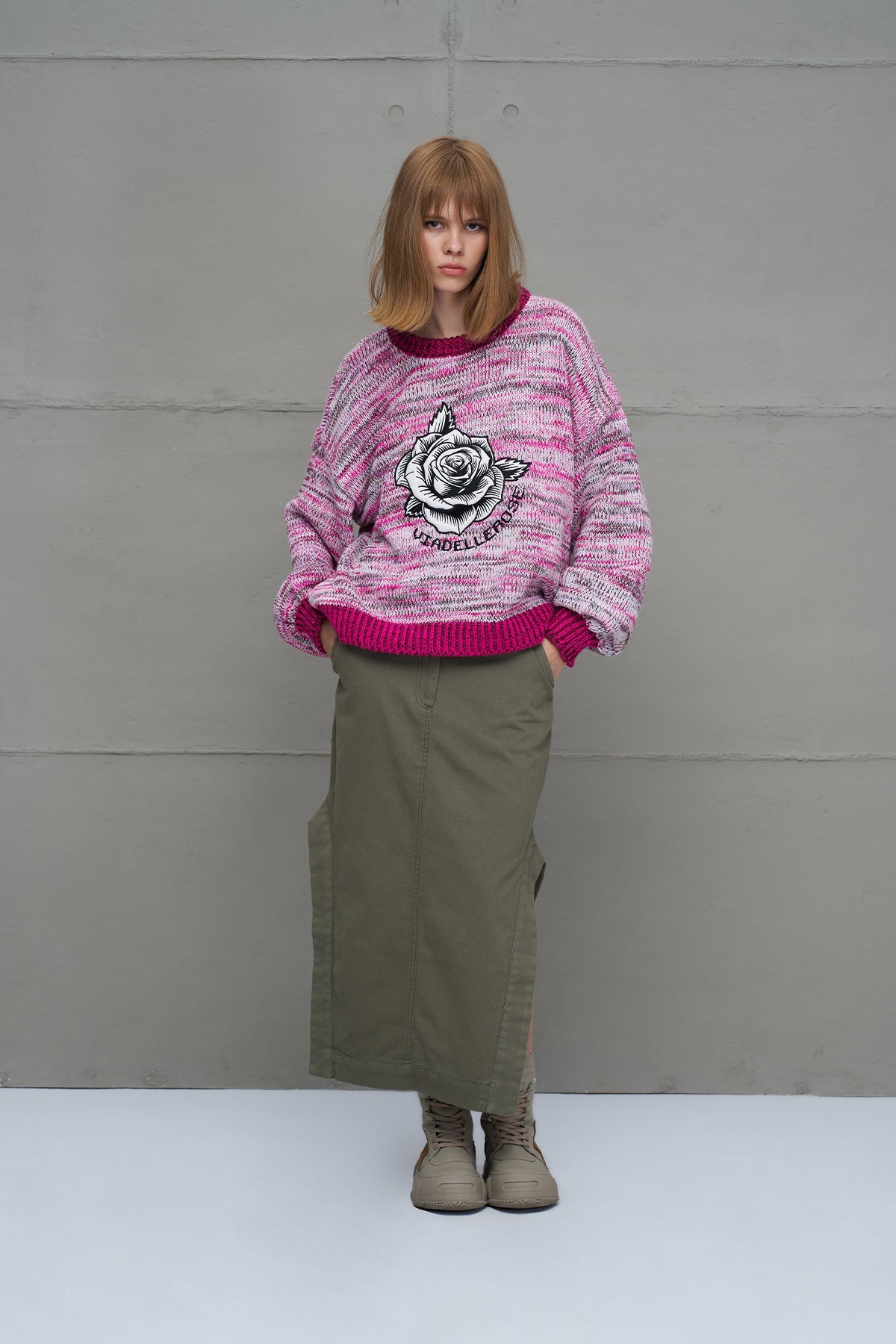 Khaki Slit Slim Fit Canvas Midi Skirt 18103