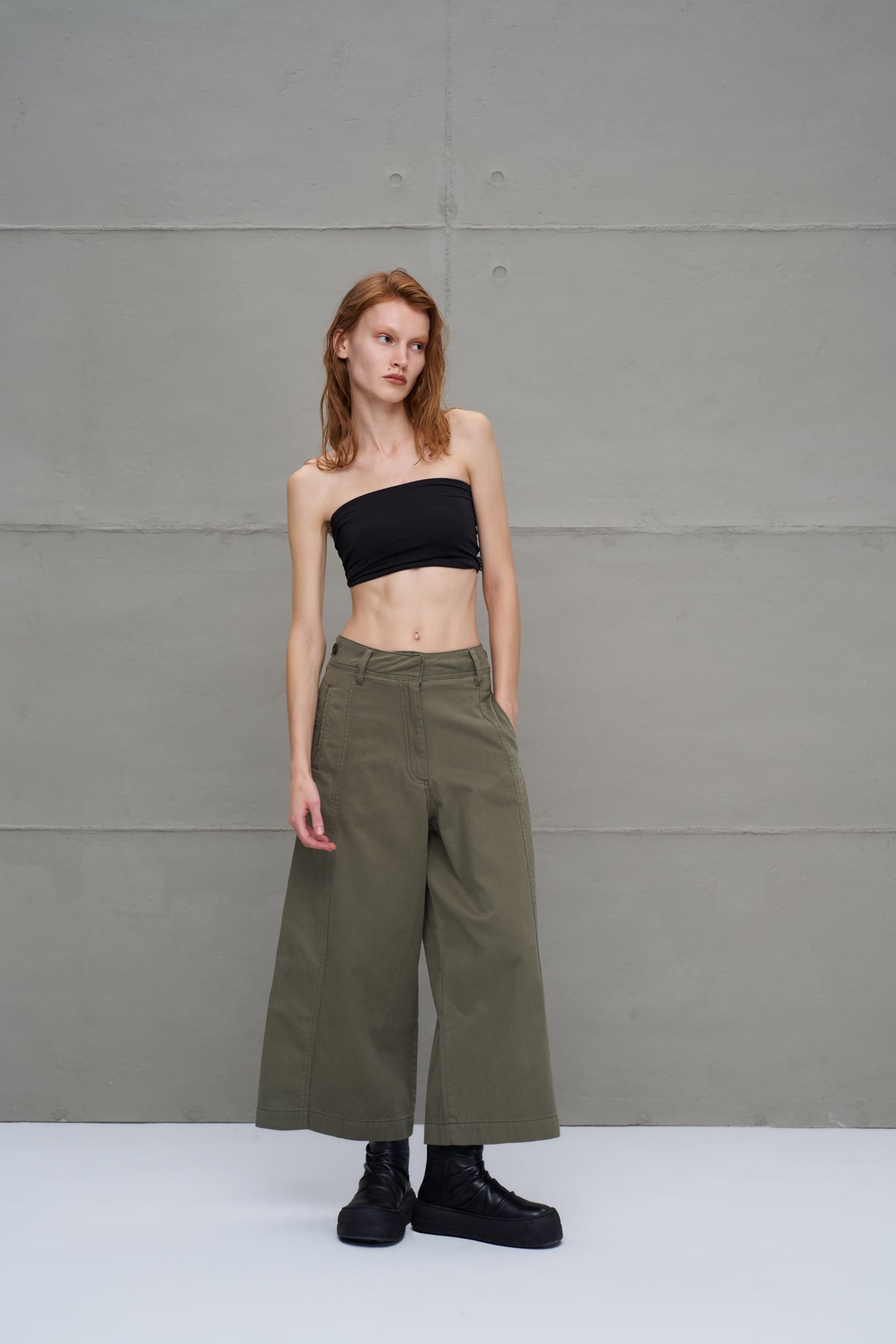 Khaki Wide-leg Trousers 18106