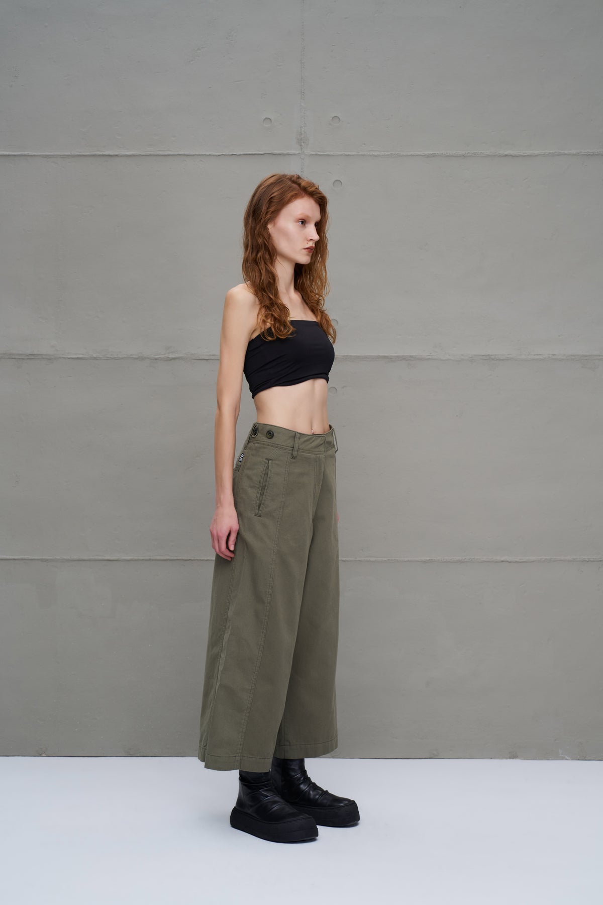 Khaki Wide-leg Trousers 18106
