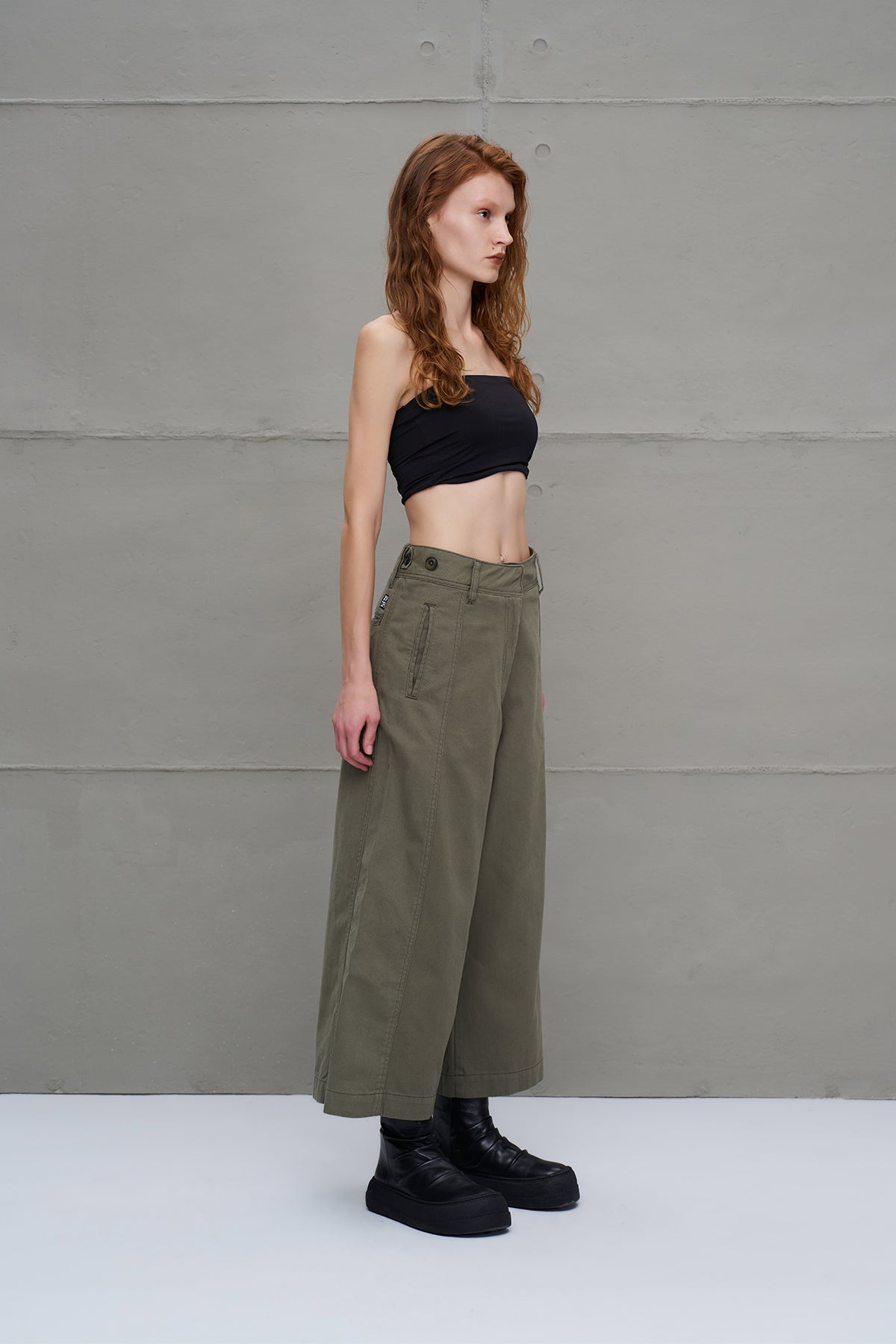 Khaki Wide-leg Trousers 18106