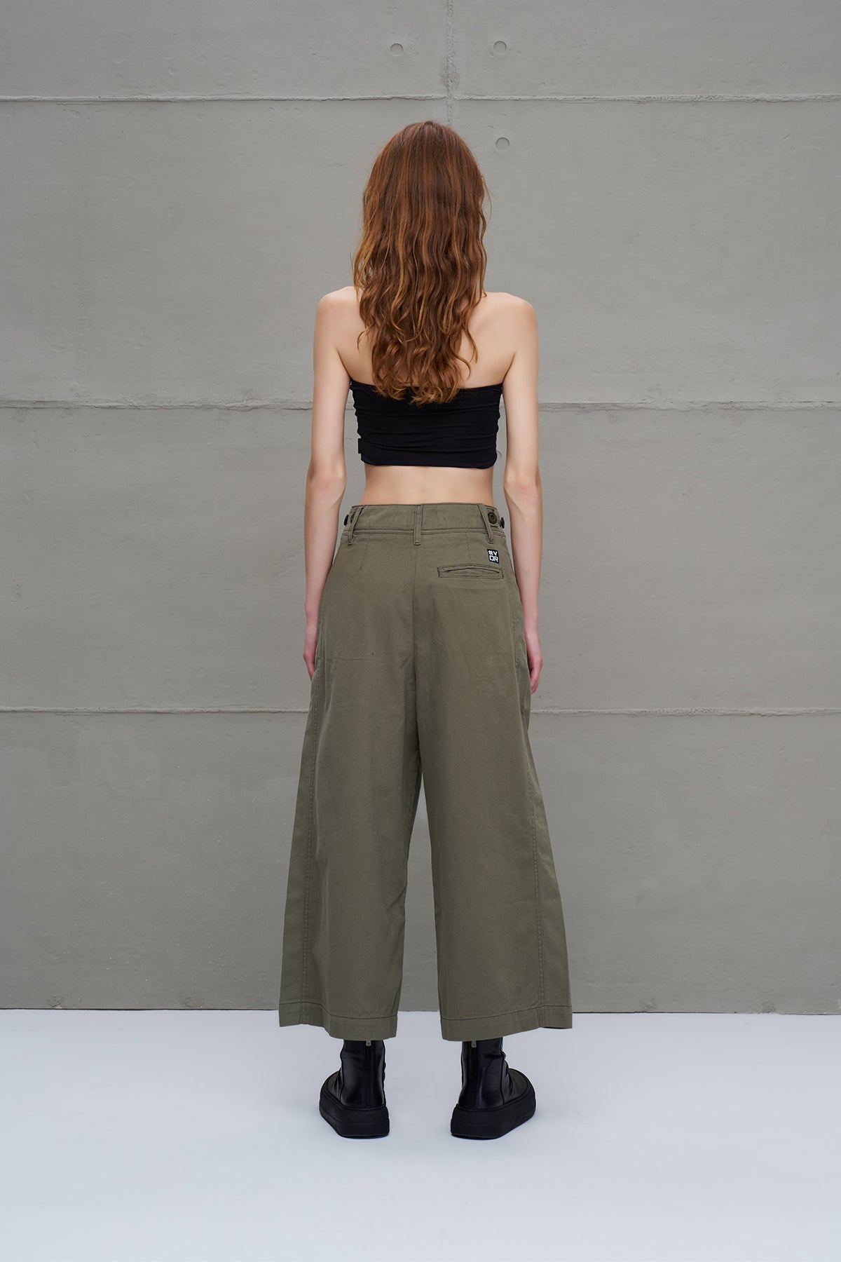 Khaki Wide-leg Trousers 18106