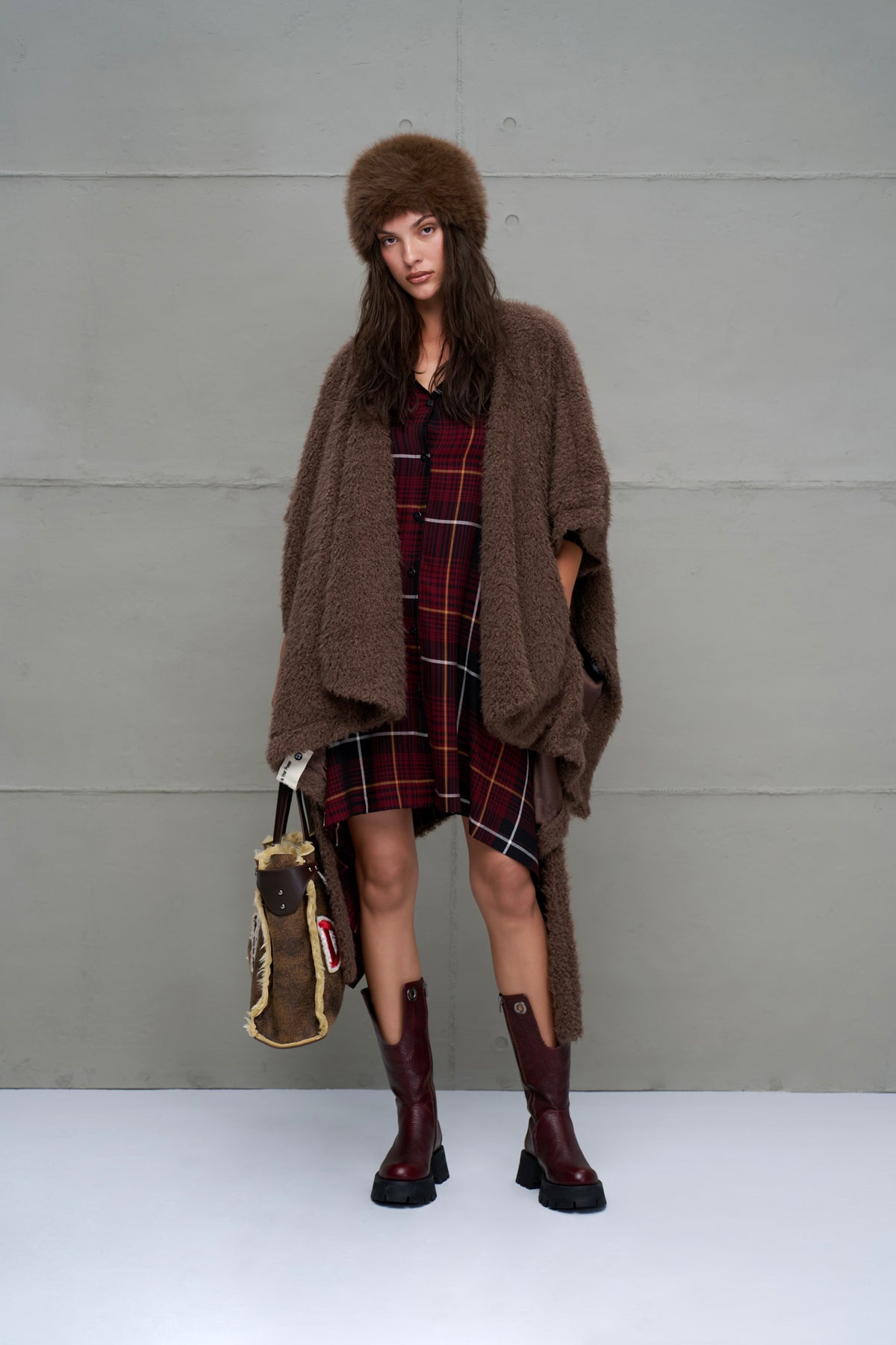 Brown Faux Fur Oversized Cardigan 18108