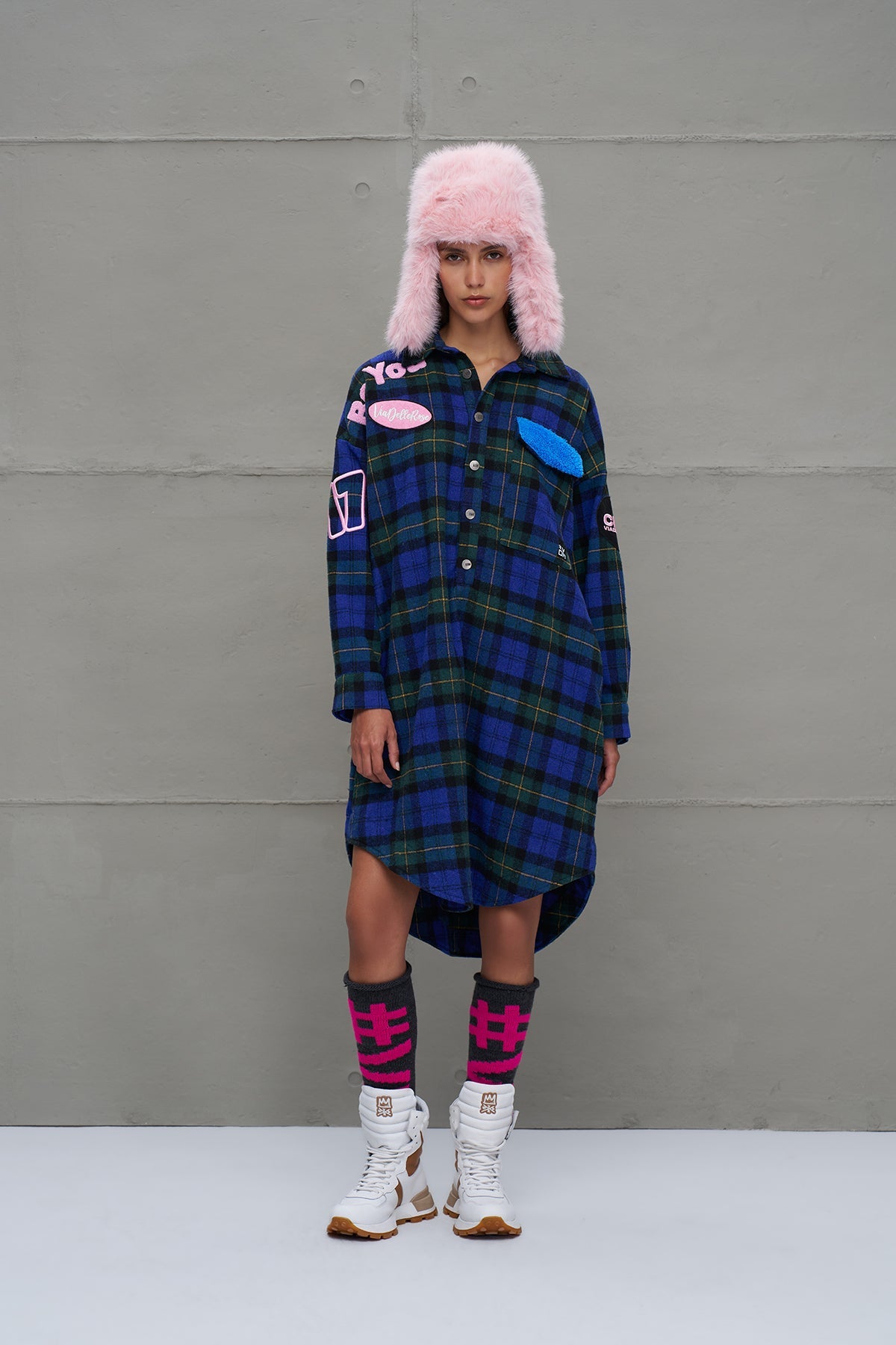 Royal Black Plaid Oversized Long Shirt 18114