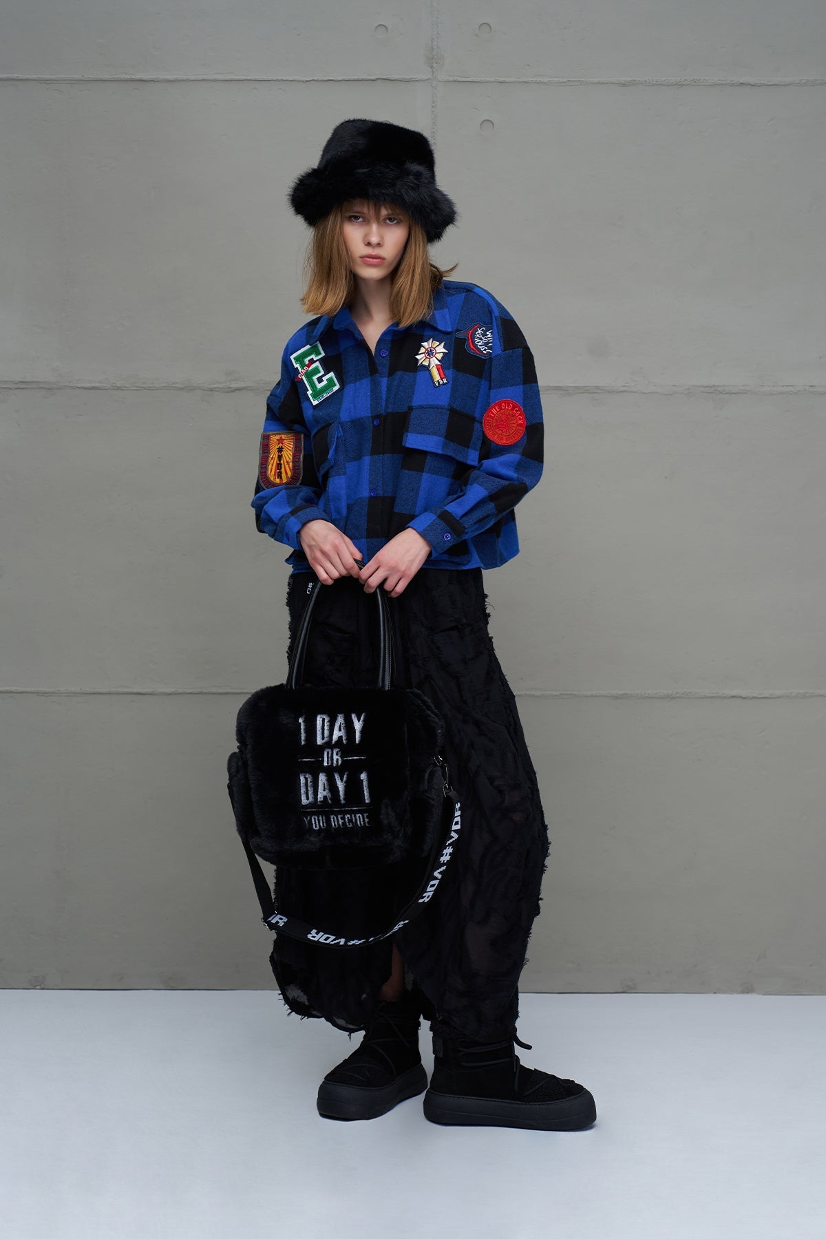 Royal Black Plaid Oversized Shirt 18116