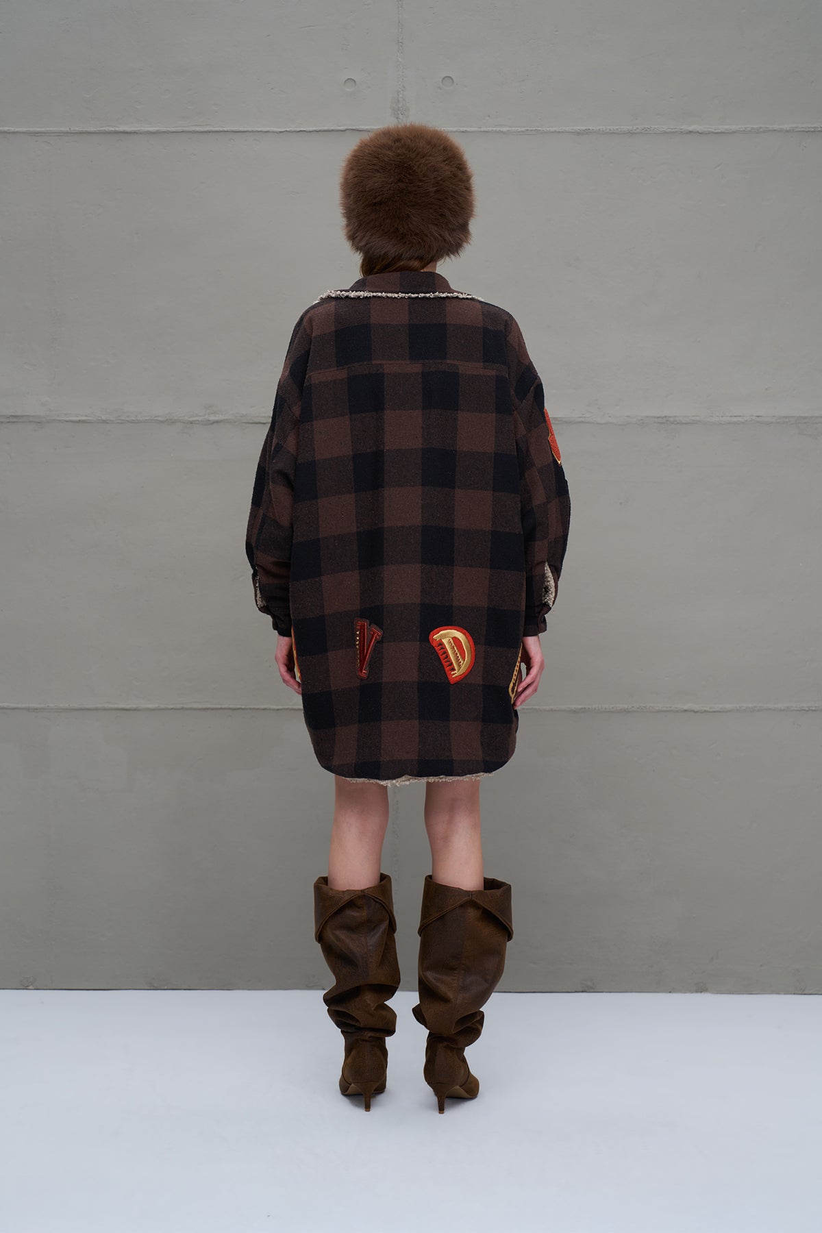Brown Beige Plaid Oversized Jacket 18117