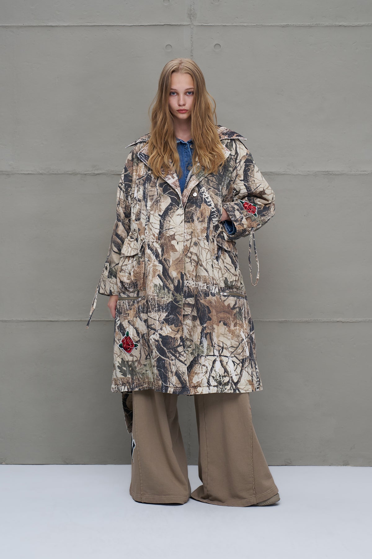 Beige Belted Patterned Oversized Long Coat 18130