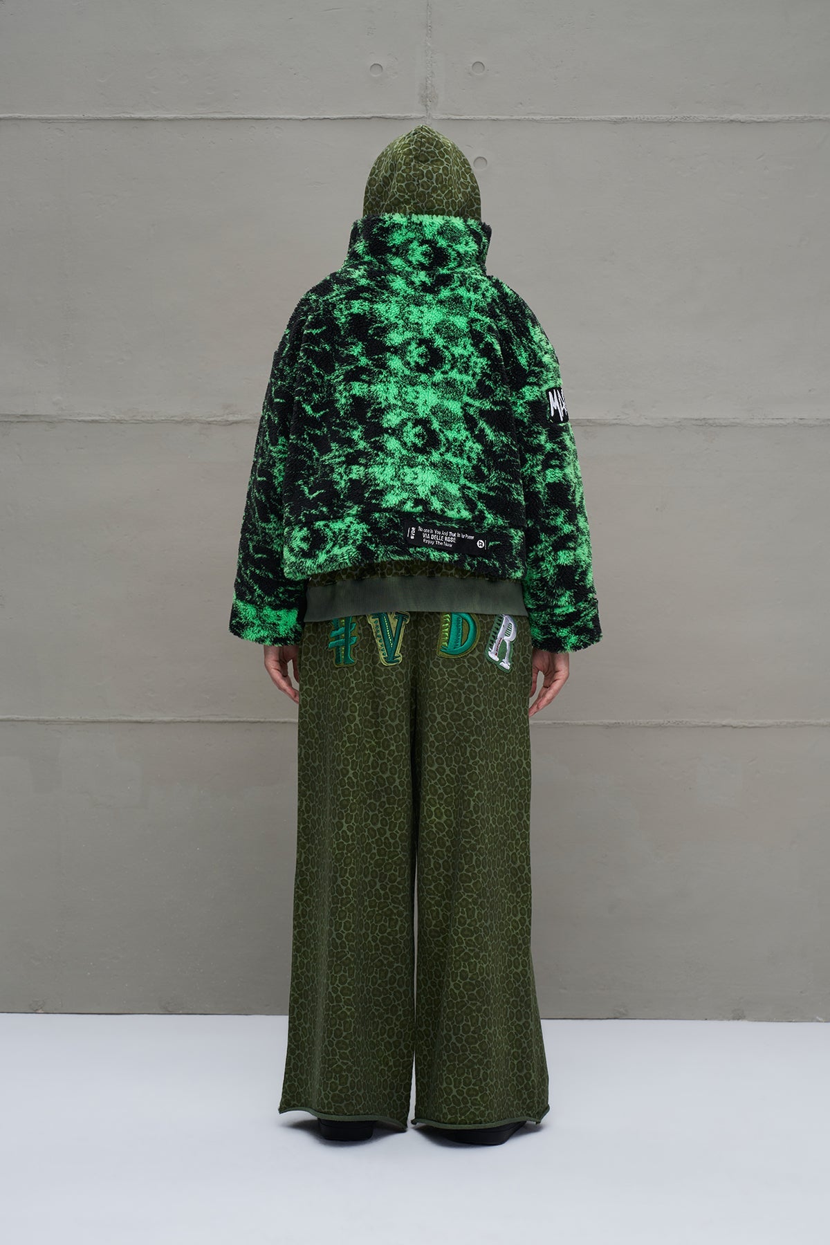 Black Neon Green Faux Fur Oversized Short Jacket 18131