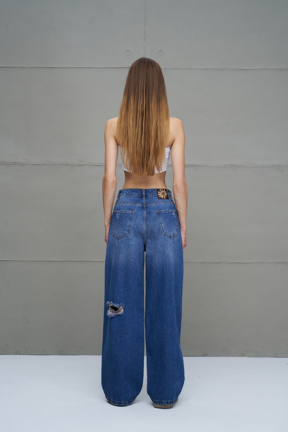 Blue Distressed Oversized Denim Trousers 18132