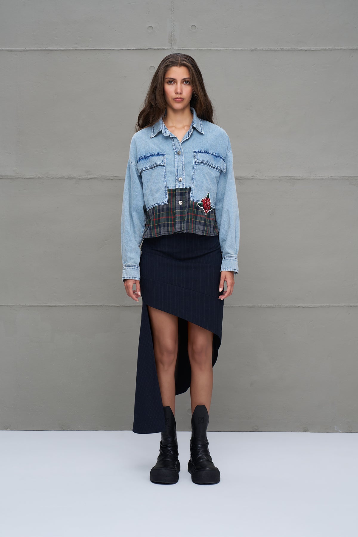 Blue Plaid Denim Oversize Shirt 18133